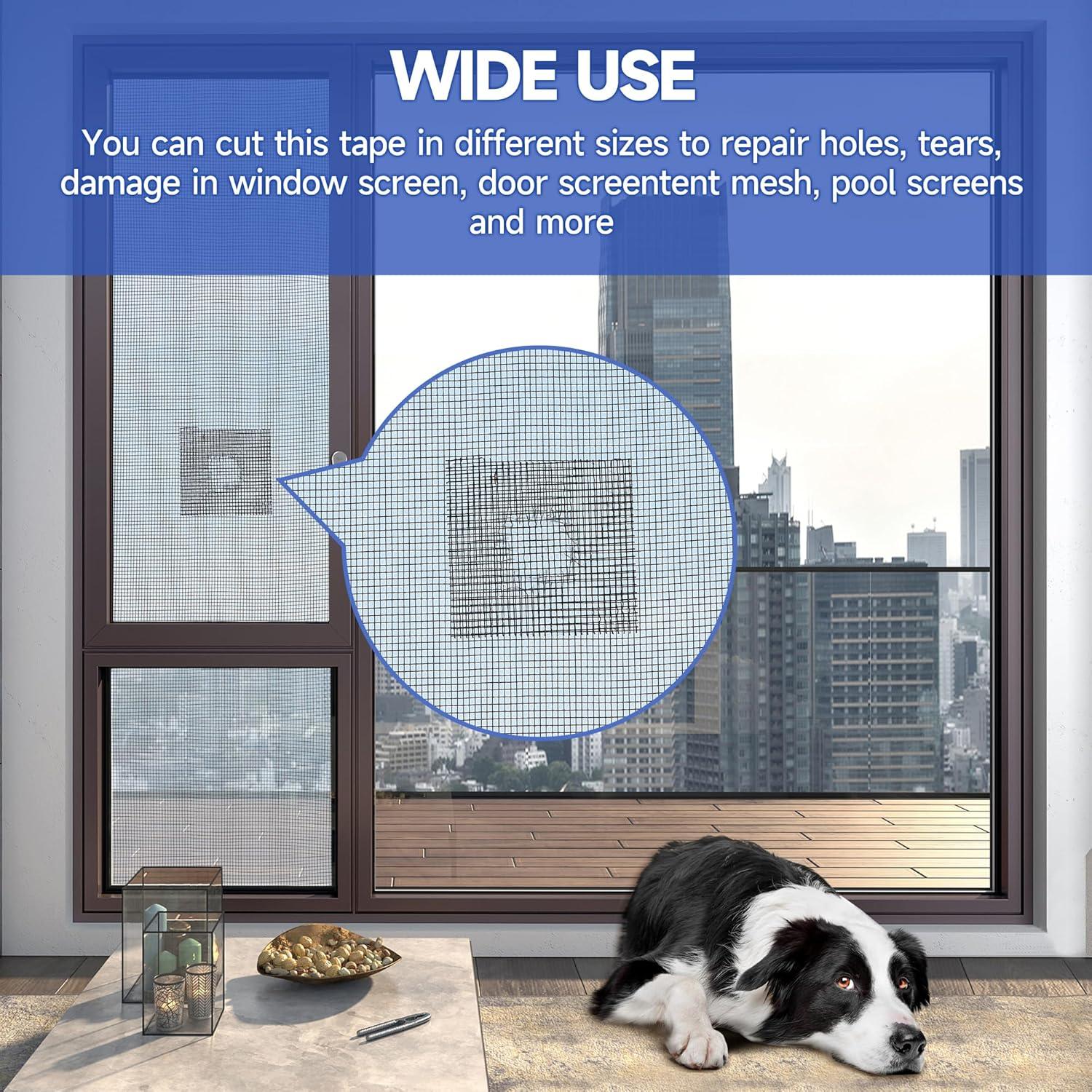 Window Screen Repair Tape, 2 in X 15 FT(180IN) Screen Rrepair Kit for Windows or Doors, Strong Adhesive Screen Patch Repair Kit Mesh Repair (Black, 15 FT)