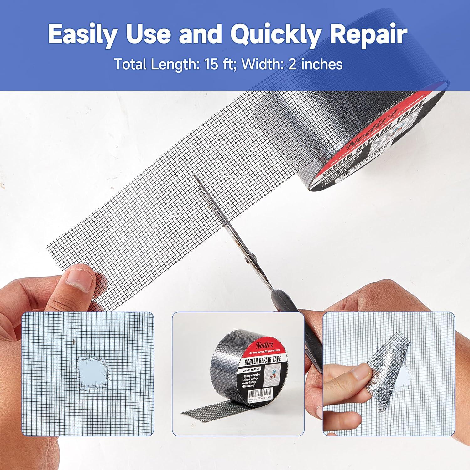 Window Screen Repair Tape, 2 in X 15 FT(180IN) Screen Rrepair Kit for Windows or Doors, Strong Adhesive Screen Patch Repair Kit Mesh Repair (Black, 15 FT)