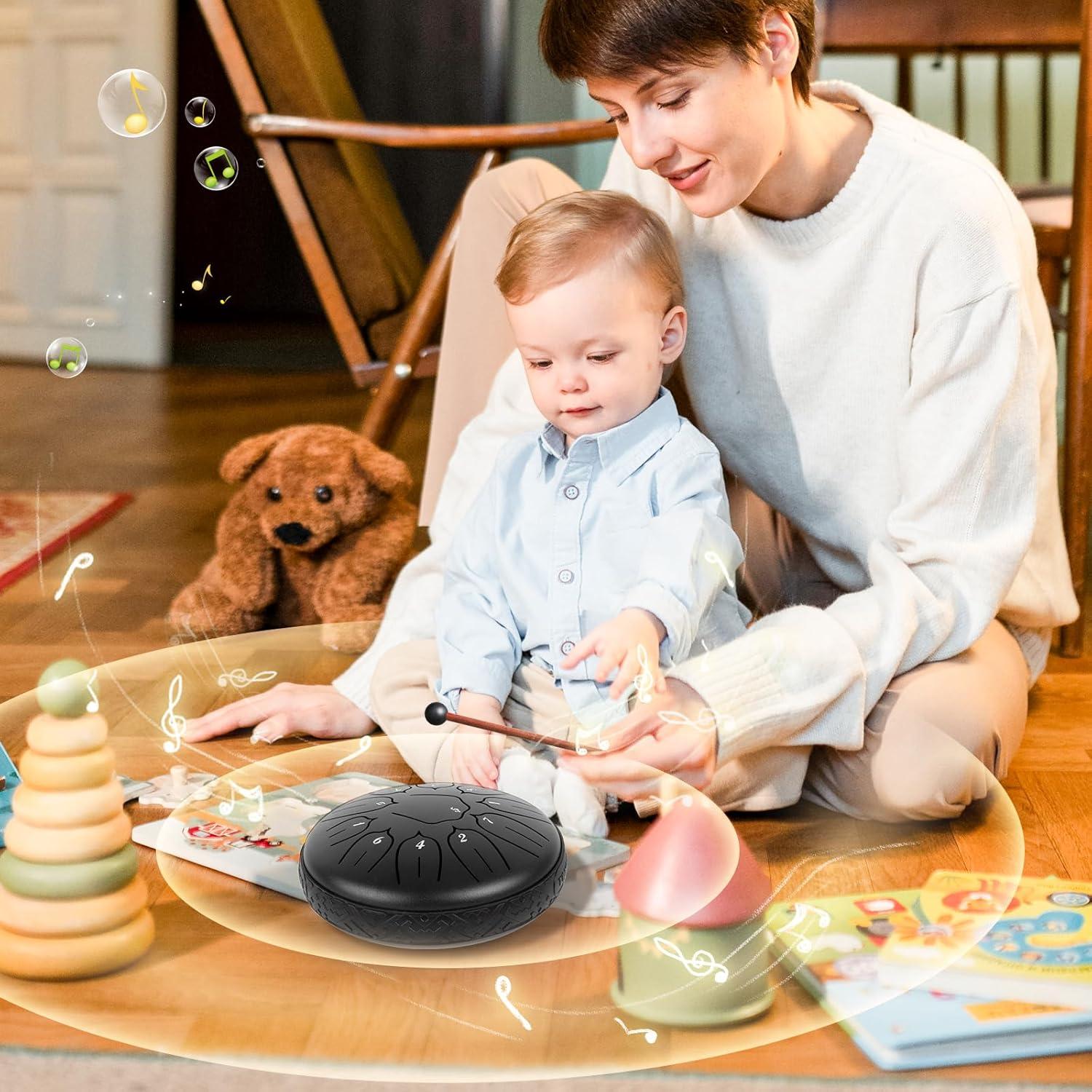 Tambor de Acero 15 cm 11 Notas Negro para Meditación y Yoga