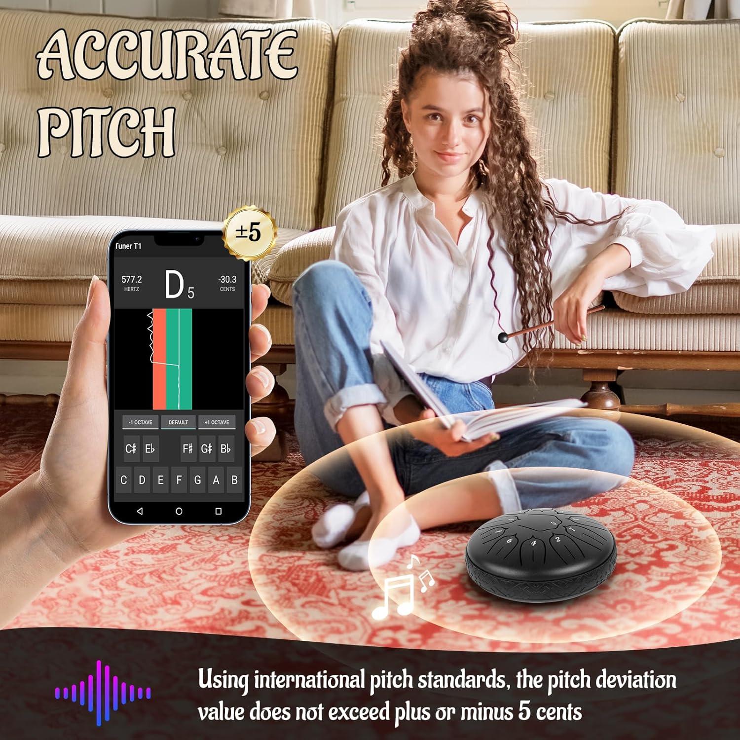 Tambor de Acero 15 cm 11 Notas Negro para Meditación y Yoga