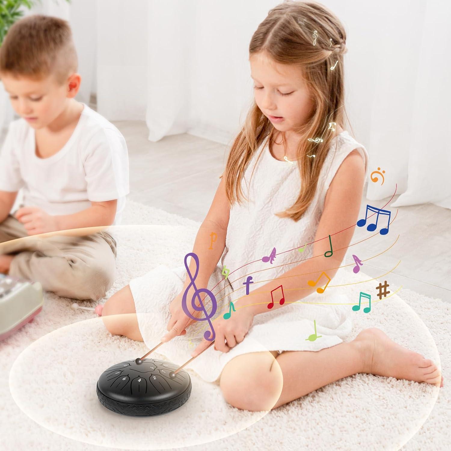 Tambor de Acero 15 cm 11 Notas Negro para Meditación y Yoga