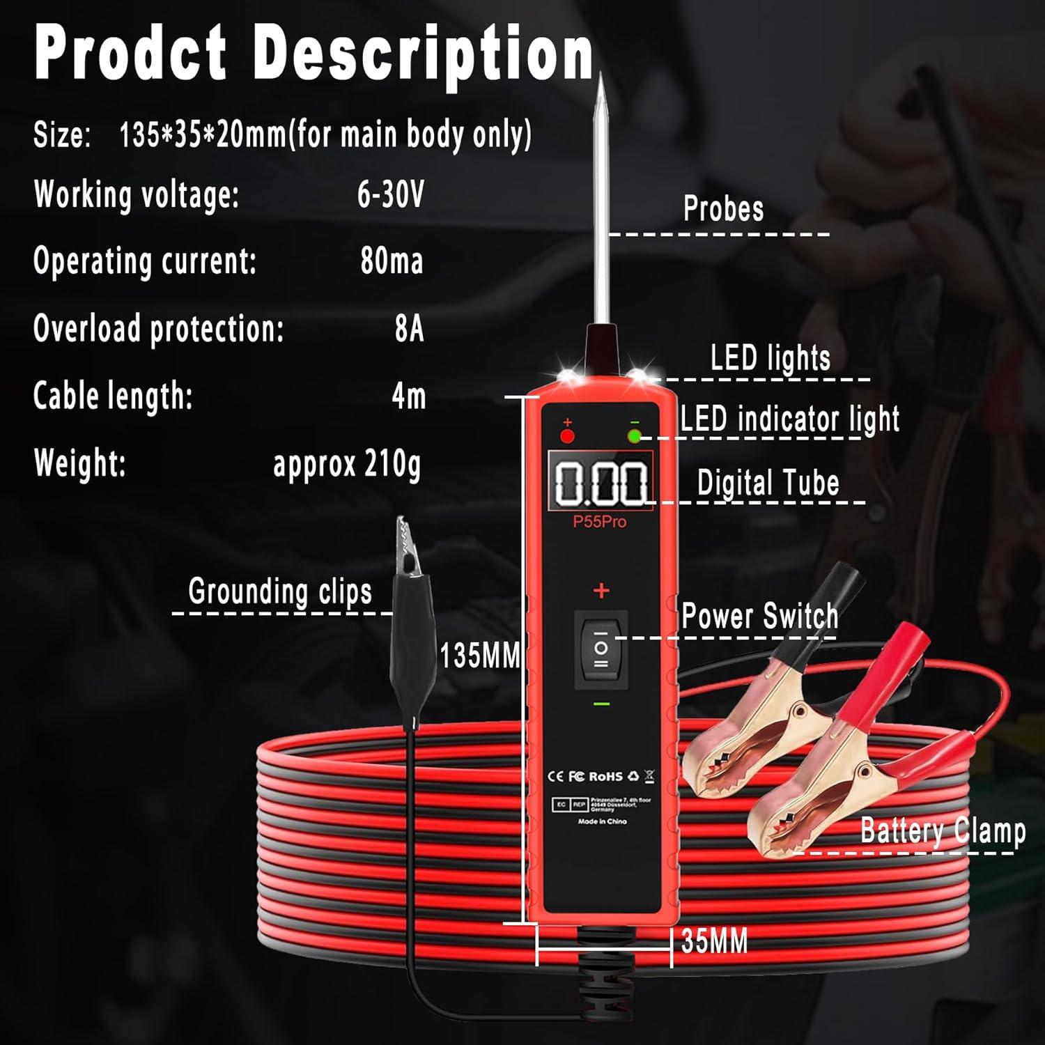 Probador de Circuito Automotriz Aottykro P55 Pro 6-30V Multifuncional