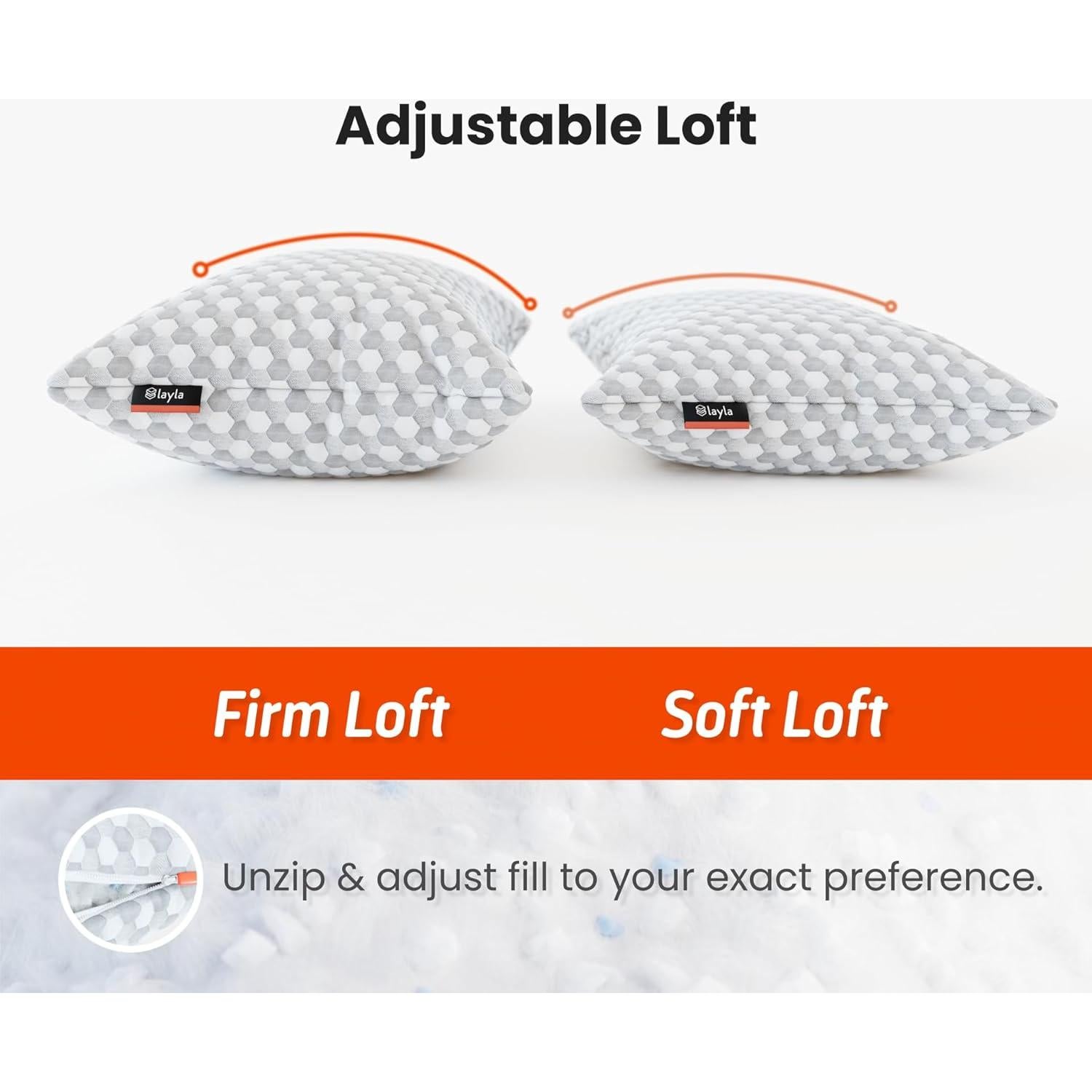 Almohada Ajustable Layla Sleep de Kapok - Reina, Fresca y Ergonómica