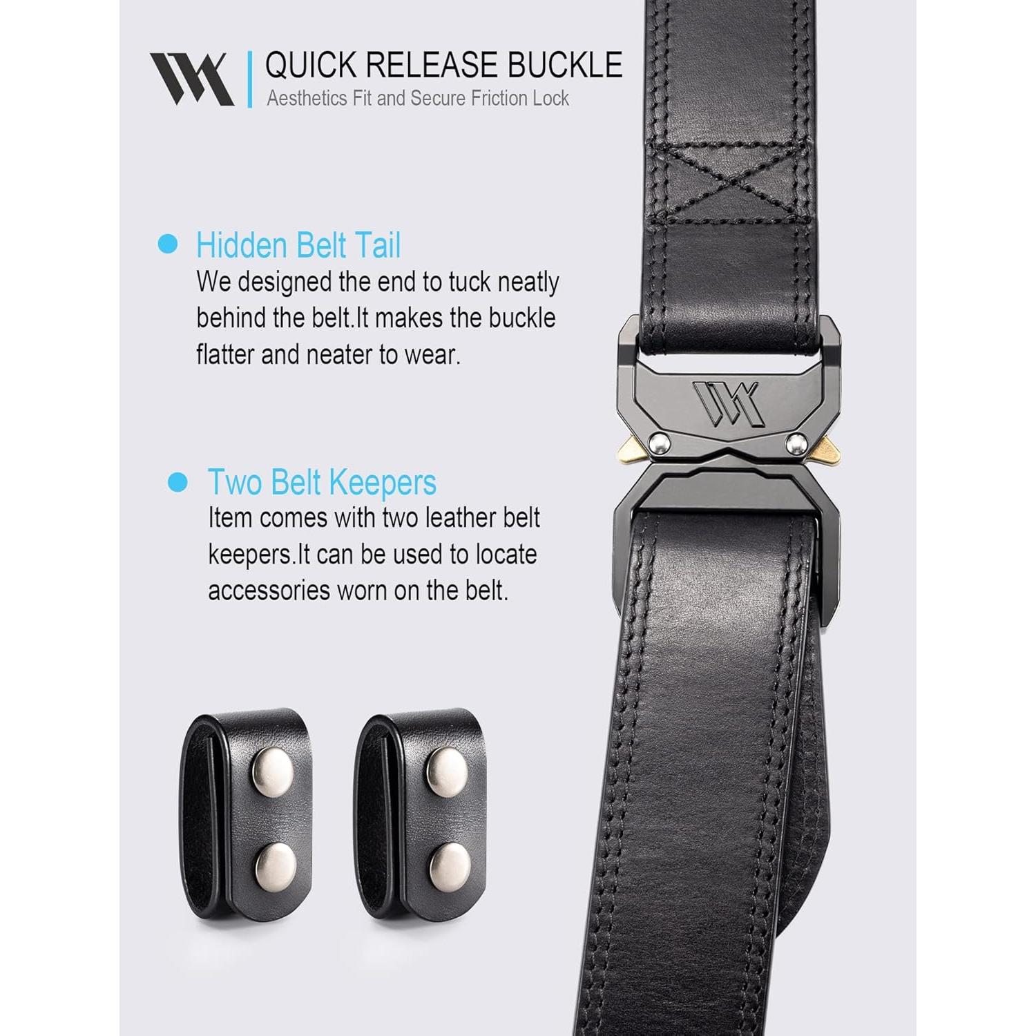 Cinturón Táctico WOLFANT de Cuero Italiano 3.81 cm Negro