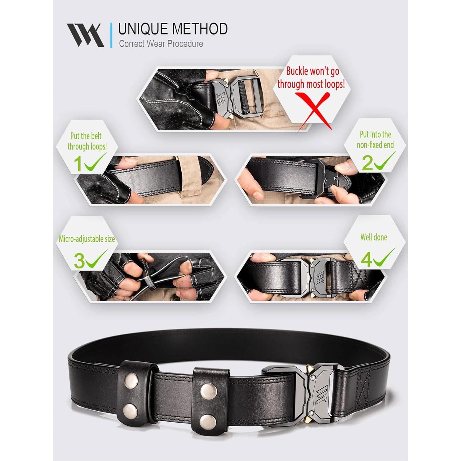 Cinturón Táctico WOLFANT de Cuero Italiano 3.81 cm Negro