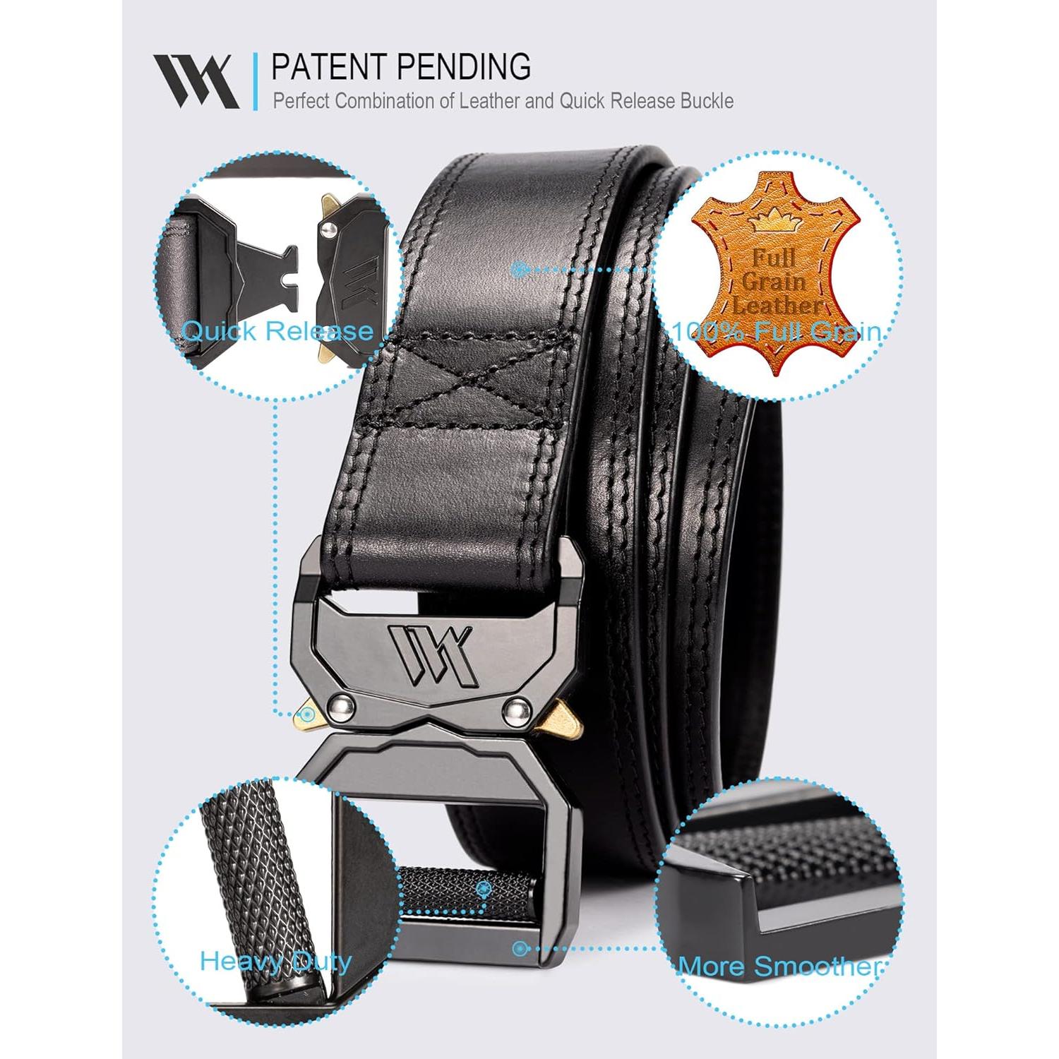 Cinturón Táctico WOLFANT de Cuero Italiano 3.81 cm Negro