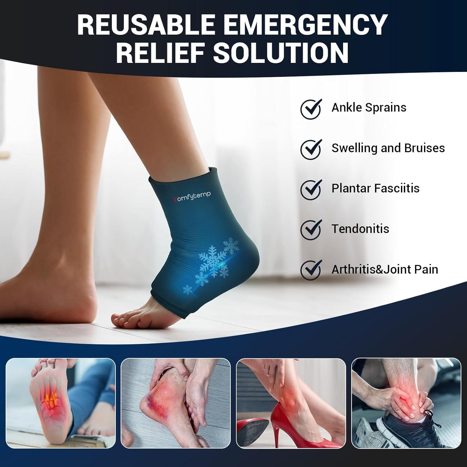 Comfytemp Ankle Ice Pack Wrap for Swelling, Reusable Freeze Sleeve, FSA HSA Eligible, Gel Ice Pack for Injuries, Plantar Fasciitis Relief, Ankle Compression Sleeve for Heel Spur, Cold & Hot Therapy -S