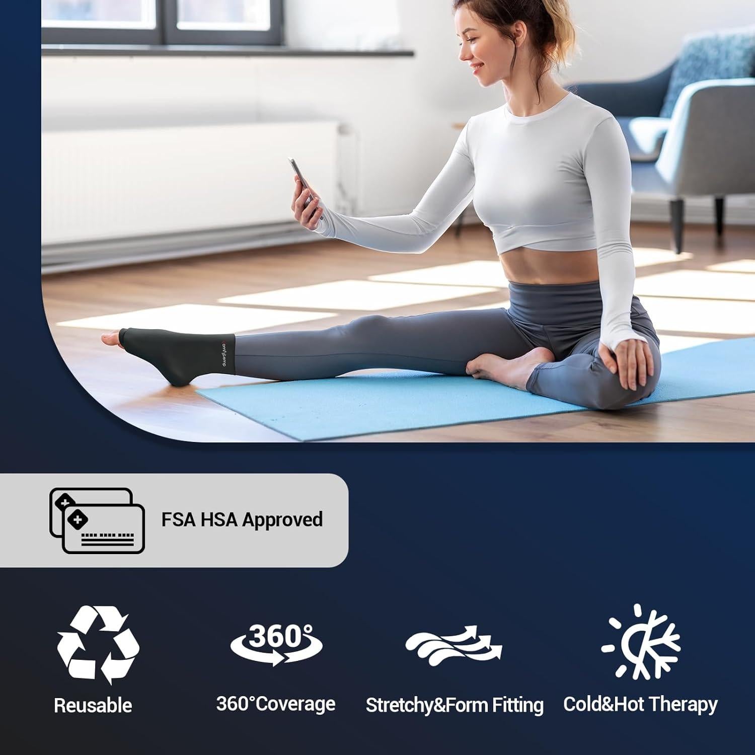Comfytemp Ankle Ice Pack Wrap for Swelling, Reusable Freeze Sleeve, FSA HSA Eligible, Gel Ice Pack for Injuries, Plantar Fasciitis Relief, Ankle Compression Sleeve for Heel Spur, Cold & Hot Therapy -S