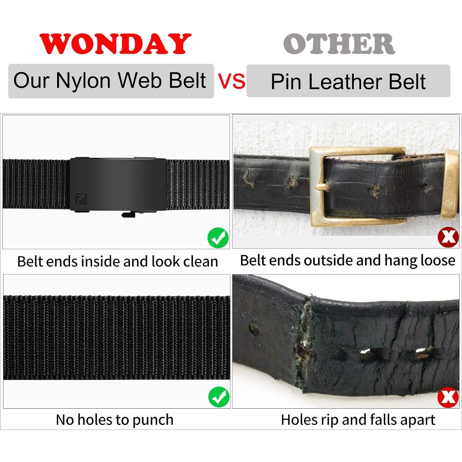 Cinturones de Golf WONDAY 2 Pack Nylon Ajustable para Hombres