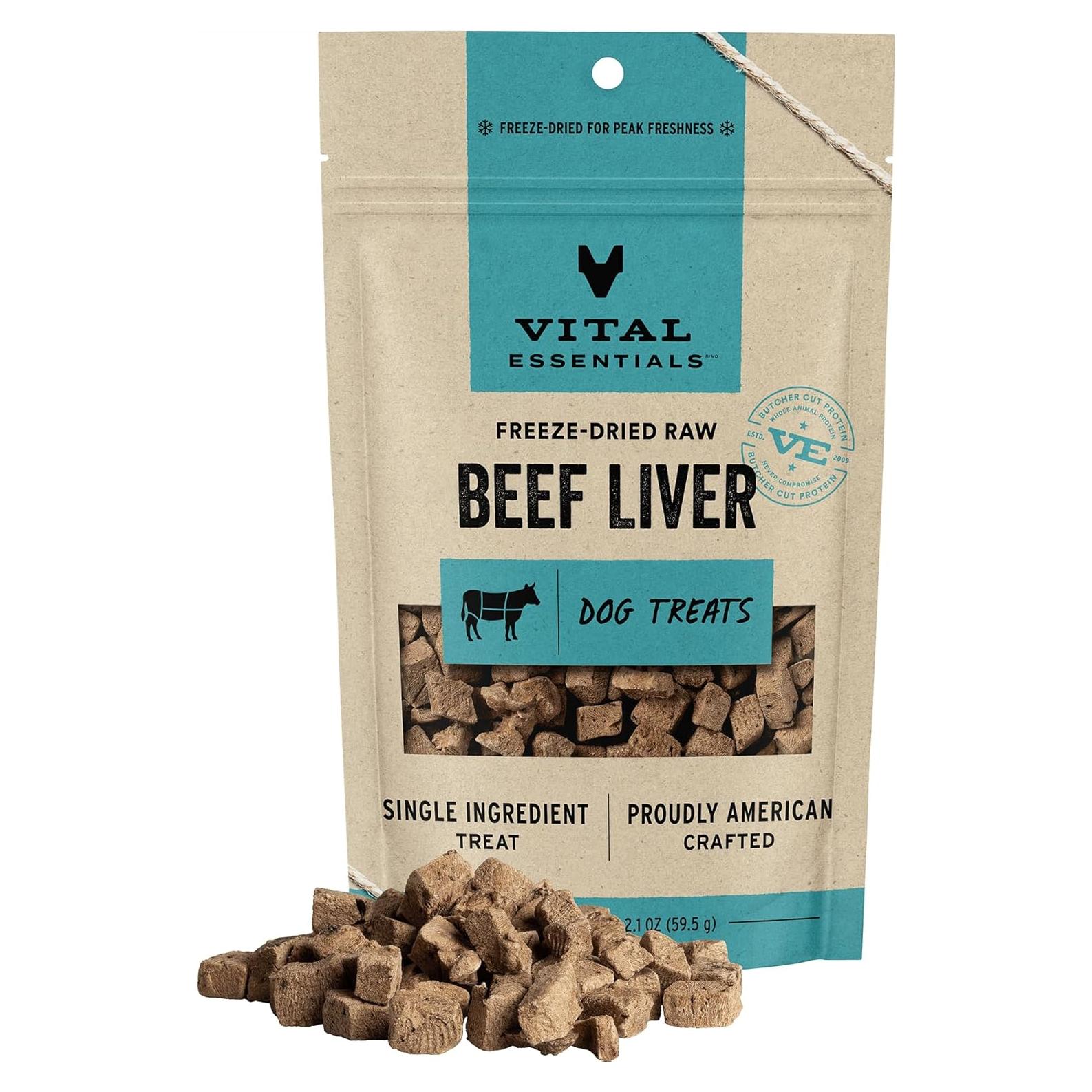 Vital Essentials Beef Liver Dog Treats, 2.1 oz | Freeze-Dried Raw | Single Ingredient | Premium Quality High Protein Training Treats | Grain Free, Gluten Free, Filler Free