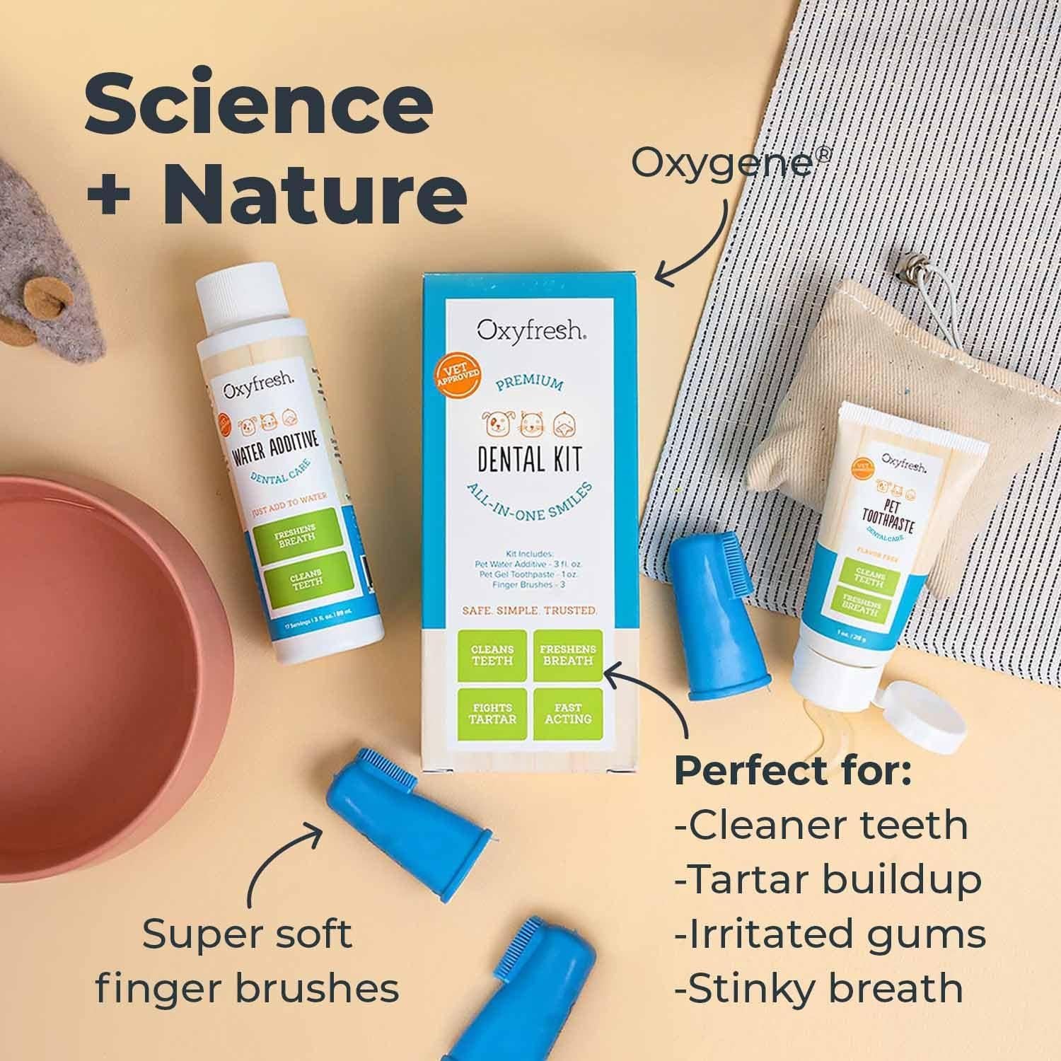 Kit Dental Oxyfresh para Perros y Gatos - Aliento Fresco y Dientes Limpios