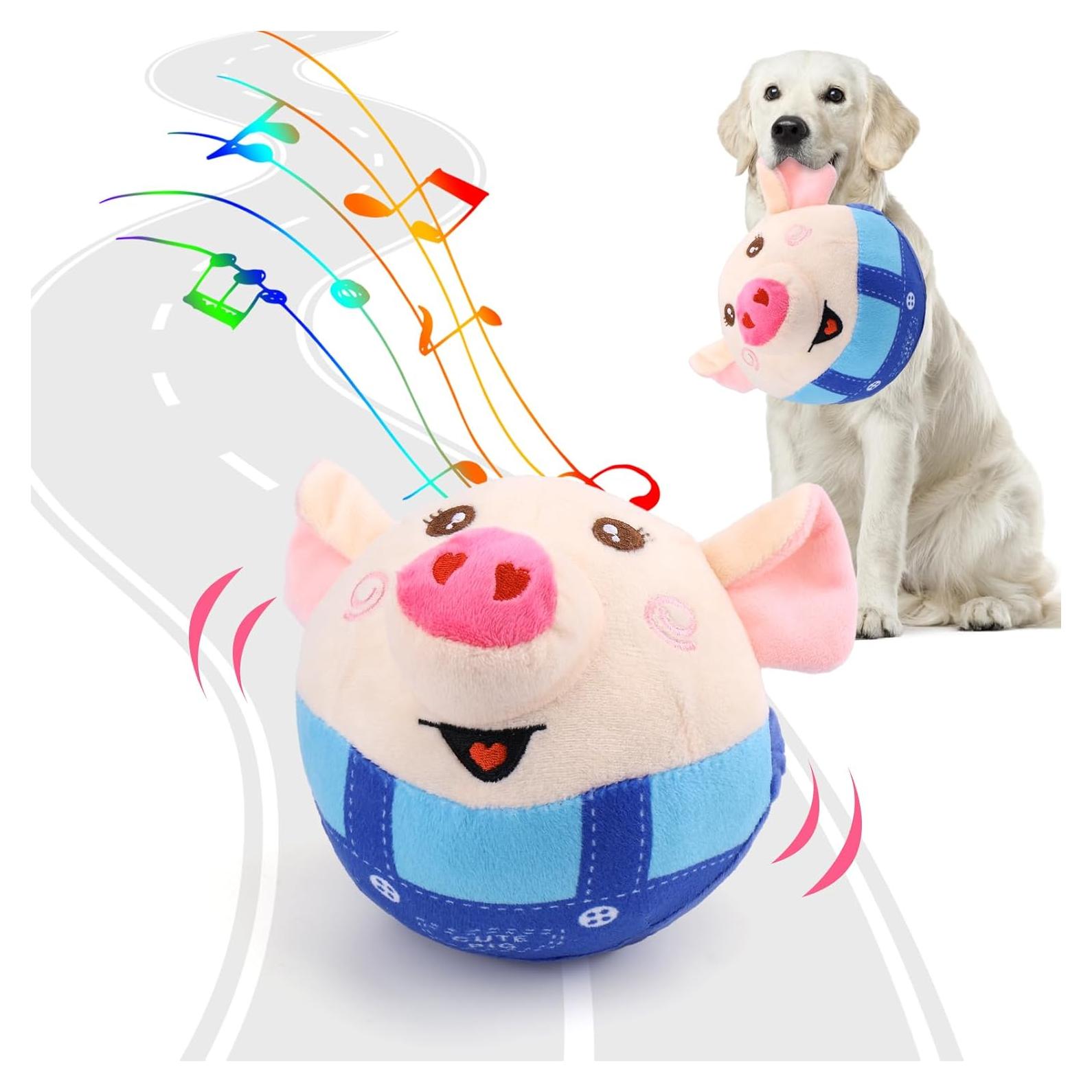 BABORUI Interactive Dog Toys Pig, Jumping Squeaky Dog Toys with Recording and Music Modes, Rechargeable Moving Dog Chew Toys for Small/Medium/Large Dogs to Keep Them Busy(Blue Pig)