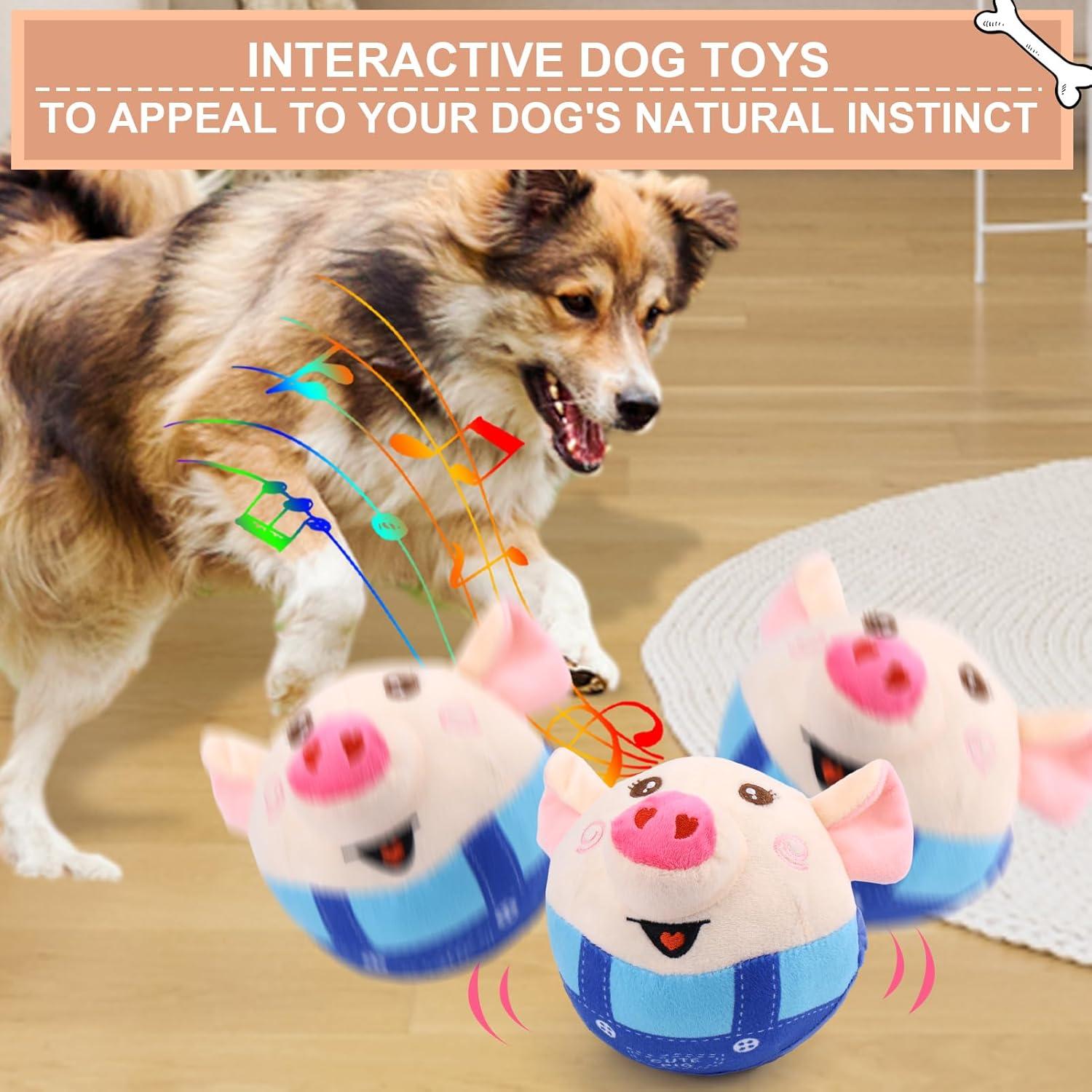 BABORUI Interactive Dog Toys Pig, Jumping Squeaky Dog Toys with Recording and Music Modes, Rechargeable Moving Dog Chew Toys for Small/Medium/Large Dogs to Keep Them Busy(Blue Pig)