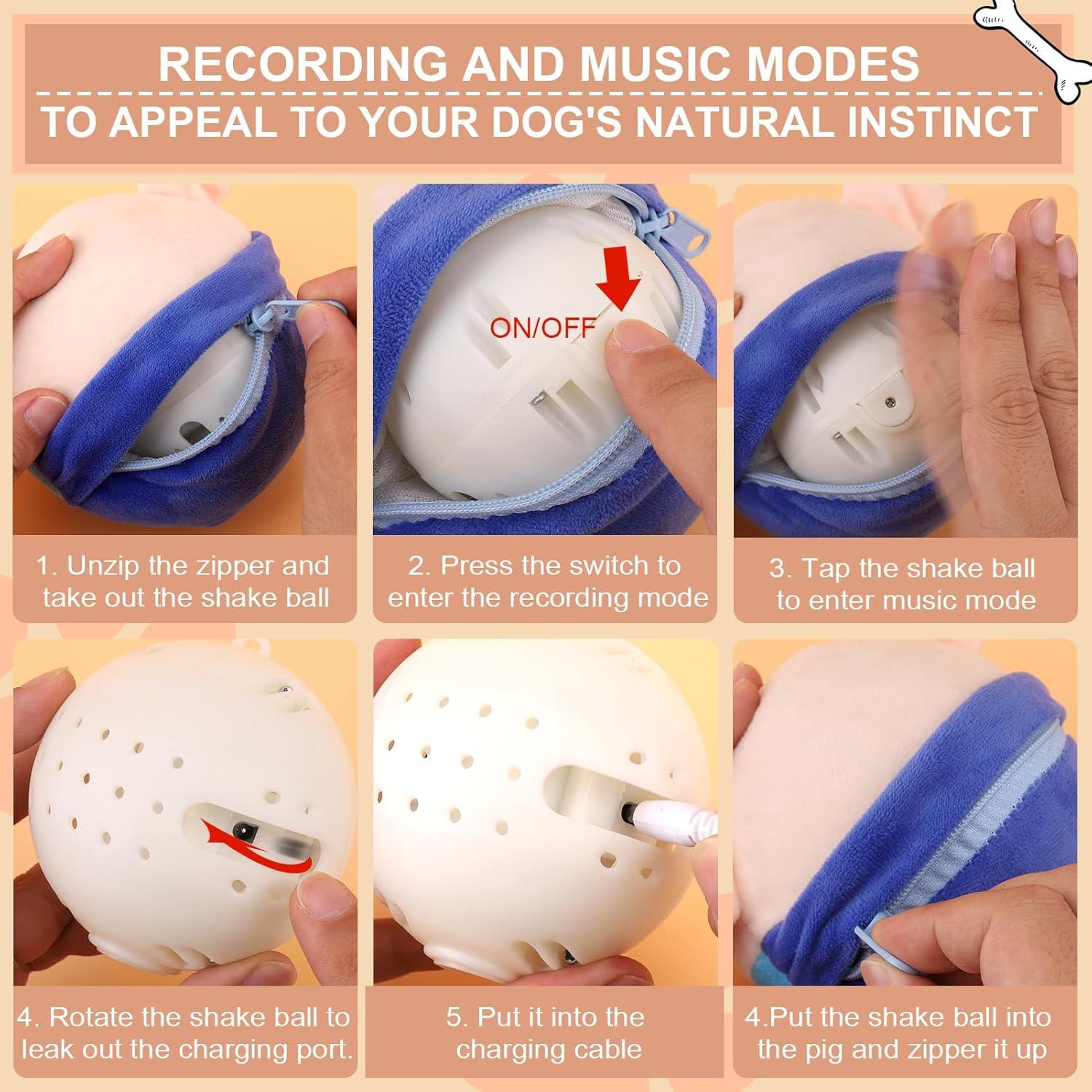 BABORUI Interactive Dog Toys Pig, Jumping Squeaky Dog Toys with Recording and Music Modes, Rechargeable Moving Dog Chew Toys for Small/Medium/Large Dogs to Keep Them Busy(Blue Pig)