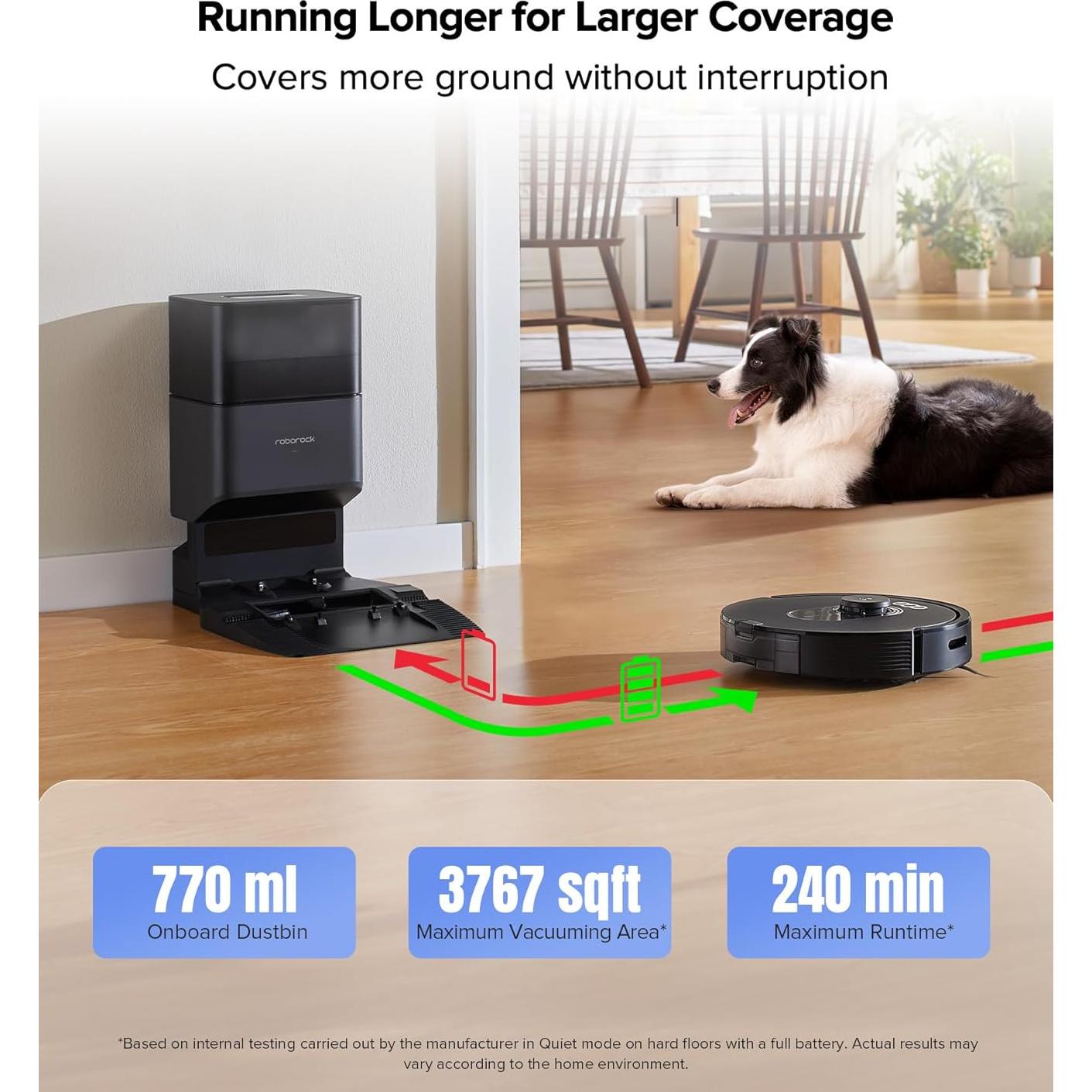 roborock Q5 Max+ Robot Vacuum with Self-Empty Dock, Upgraded from Q5+, 5500 Pa Suction, DuoRoller Brush, Hands-Free Cleaning for up to 7 Weeks, PreciSense LiDAR Navigation, App & Voice Control
