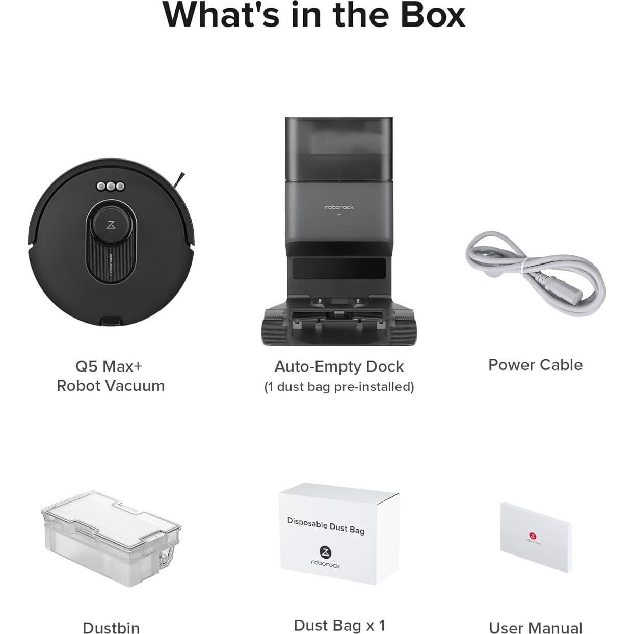 roborock Q5 Max+ Robot Vacuum with Self-Empty Dock, Upgraded from Q5+, 5500 Pa Suction, DuoRoller Brush, Hands-Free Cleaning for up to 7 Weeks, PreciSense LiDAR Navigation, App & Voice Control