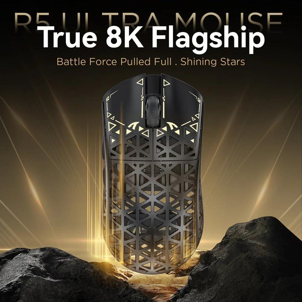 ATTACK SHARK R5Ultra 8K Carbon Fiber Wireless Gaming Mouse with 42000 DPI -PAW3950 MAX Sensor -39g Ultra-Lightweight-Nordic 52840 MCU Chip-Wired/BT/2.4GHz Wirelss Programmable Mouse for PC/Mac (Black)