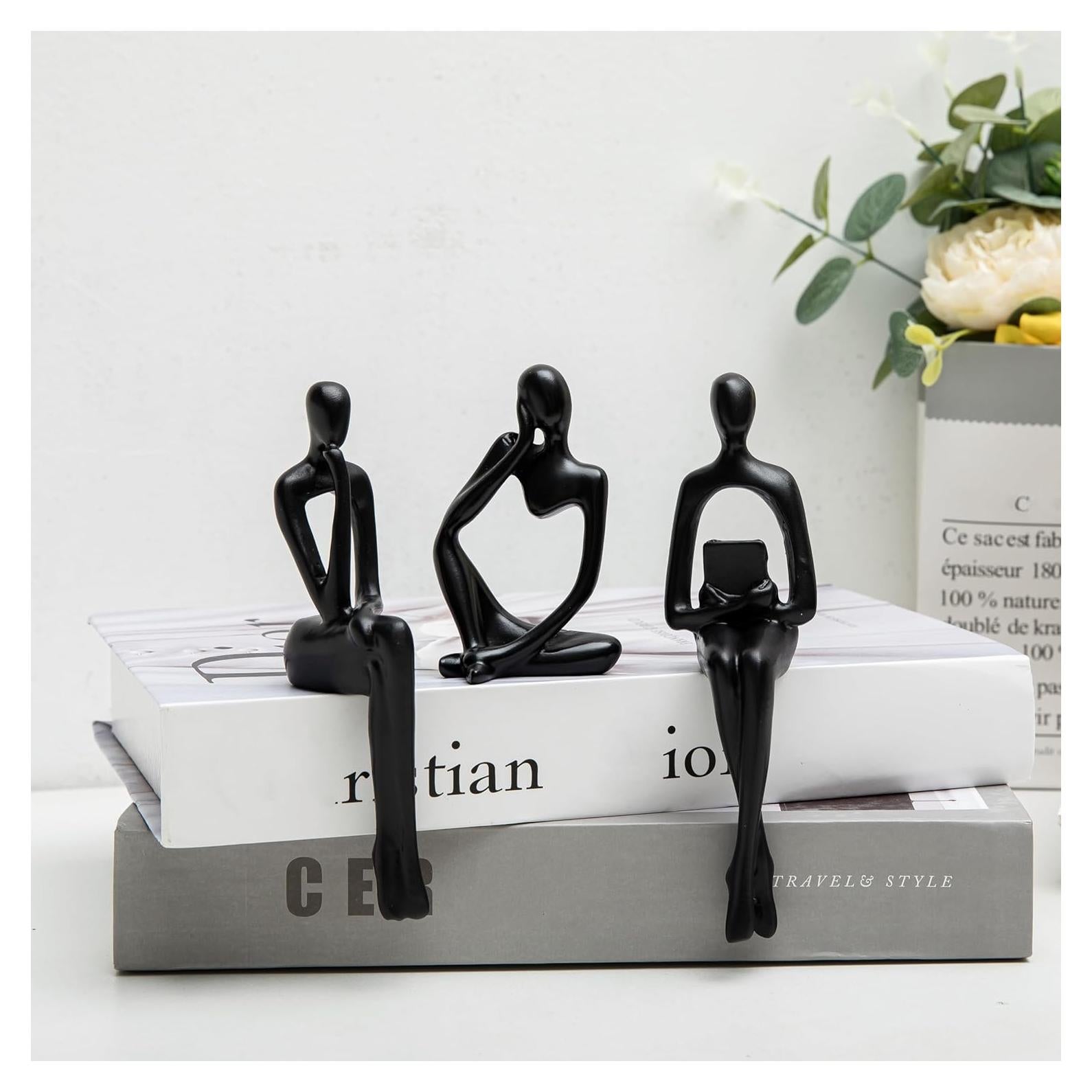 Home Decor Thinker Statue Accents, Set of 3 Thinker Sculptures Office Decor Modern Abstract Resin Decoration on Shelf Table Desk for Living Room Office Bedroom (Small Black)