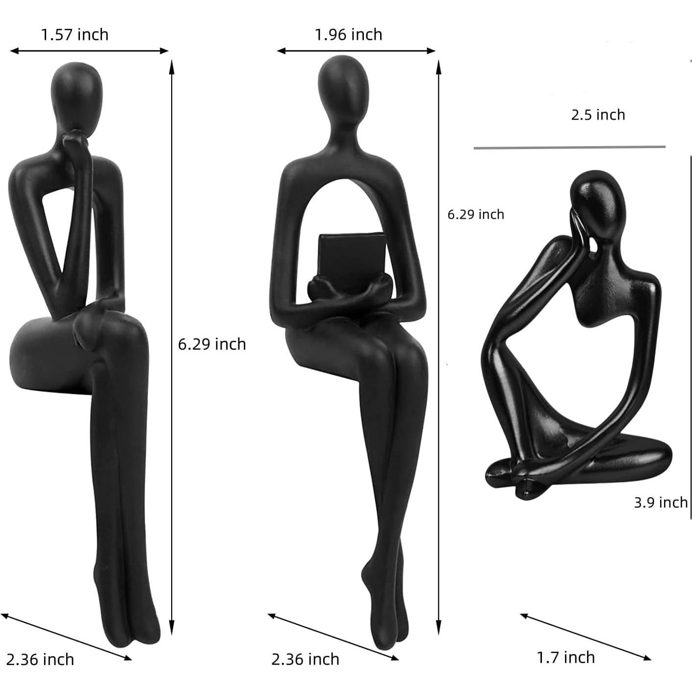 Home Decor Thinker Statue Accents, Set of 3 Thinker Sculptures Office Decor Modern Abstract Resin Decoration on Shelf Table Desk for Living Room Office Bedroom (Small Black)