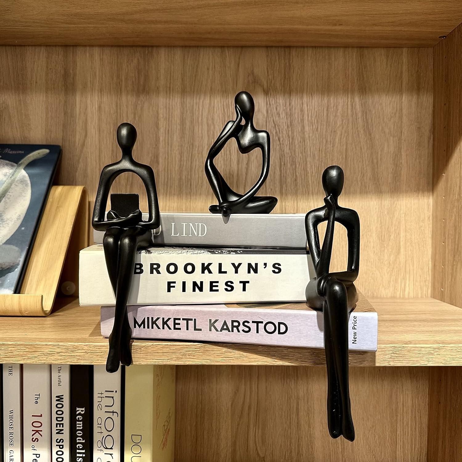 Home Decor Thinker Statue Accents, Set of 3 Thinker Sculptures Office Decor Modern Abstract Resin Decoration on Shelf Table Desk for Living Room Office Bedroom (Small Black)