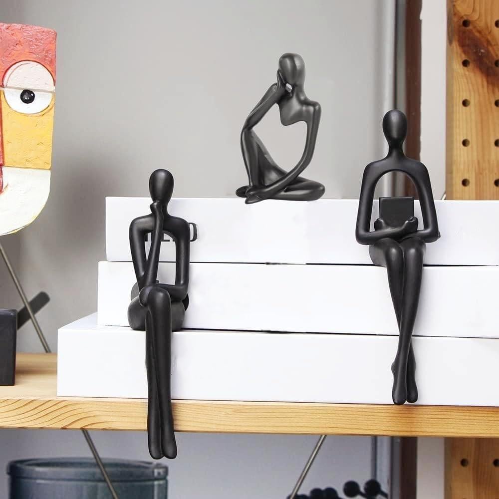 Home Decor Thinker Statue Accents, Set of 3 Thinker Sculptures Office Decor Modern Abstract Resin Decoration on Shelf Table Desk for Living Room Office Bedroom (Small Black)