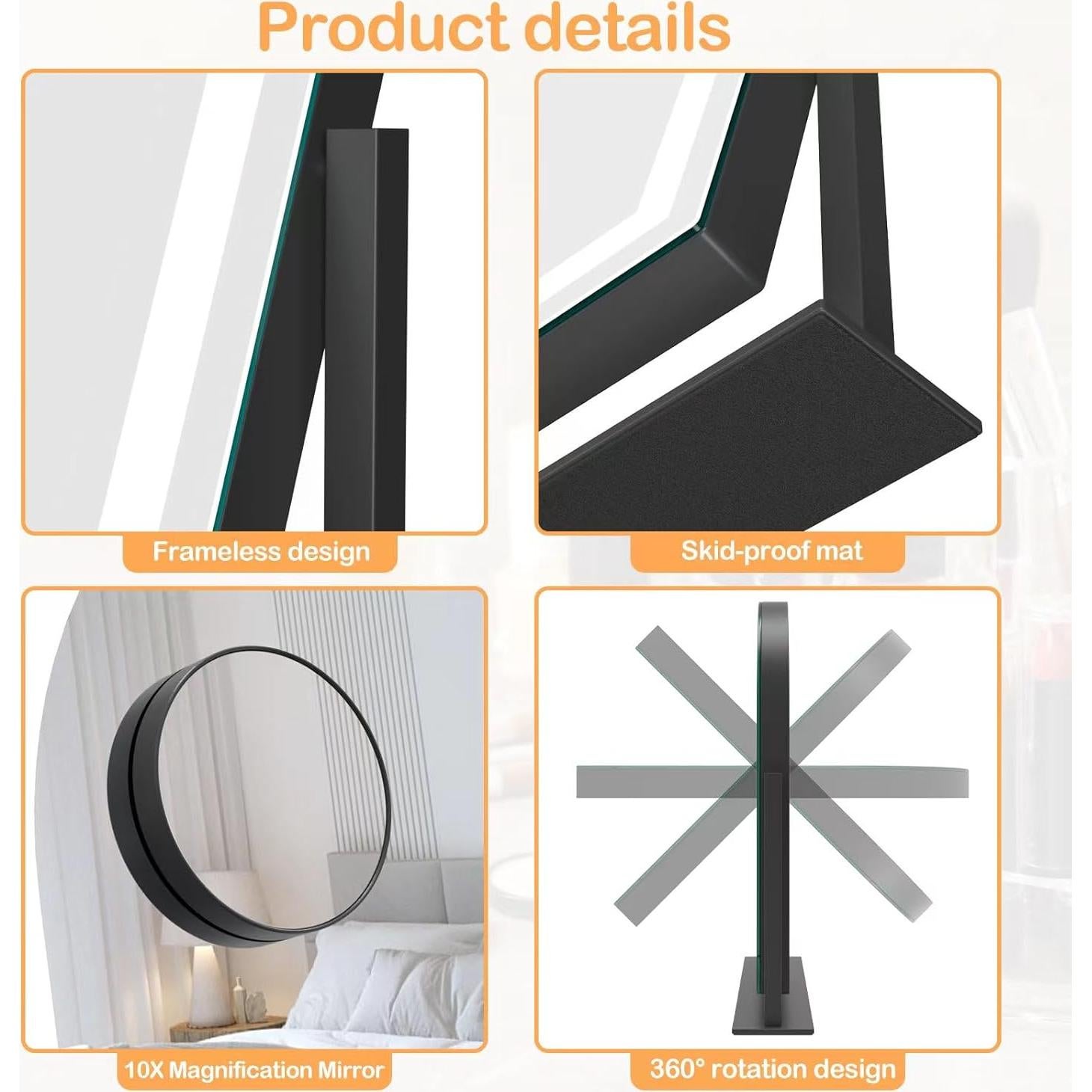 Espejo de Maquillaje LED Gvnkvn 38.6x33 cm con Aumento 10X