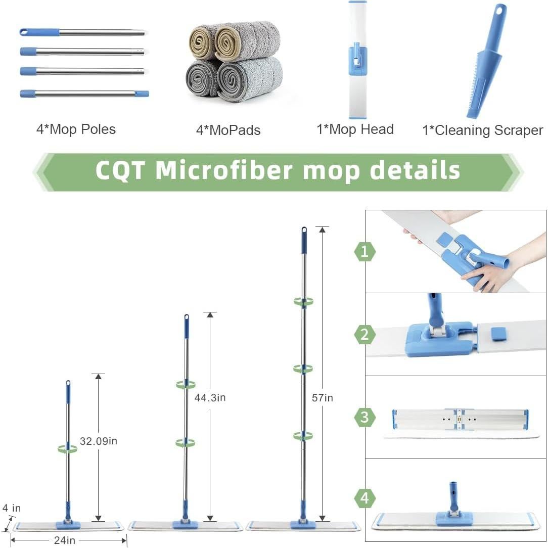 Mopa plana de microfibra CQT 61 cm con 4 almohadillas lavables