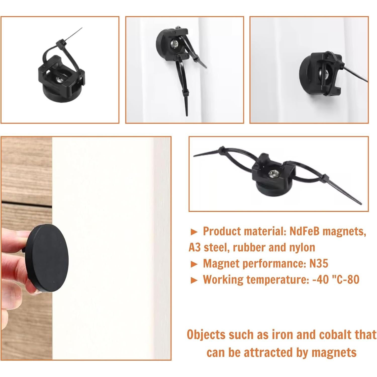 15Pcs Magnetic Cable Clips Zip Tie Mount Base, Cable Ties Holder, Multipurpose Wire Cable Holder for Magnetic Cable Management, Electrical Organization Supplies for Wire (BLACK15)