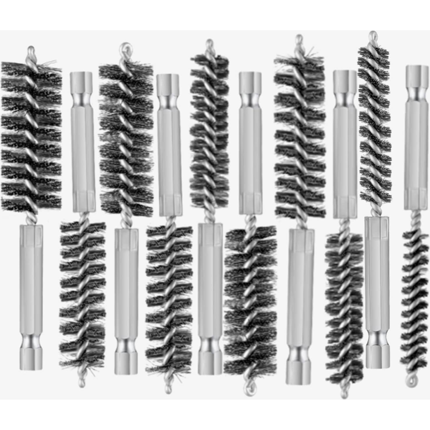 Stainless-Steel Bore Brush for Drill,Wire Brush Set for Power Drill with 1/4-in Hex Shaft,Metal Cleaning Brushes with Stainless-Steel bristles(10-Size Set)