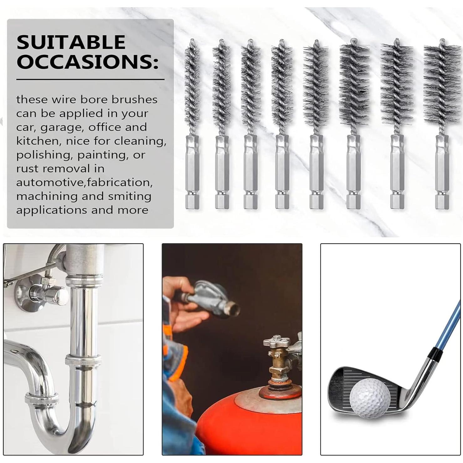 Stainless-Steel Bore Brush for Drill,Wire Brush Set for Power Drill with 1/4-in Hex Shaft,Metal Cleaning Brushes with Stainless-Steel bristles(10-Size Set)