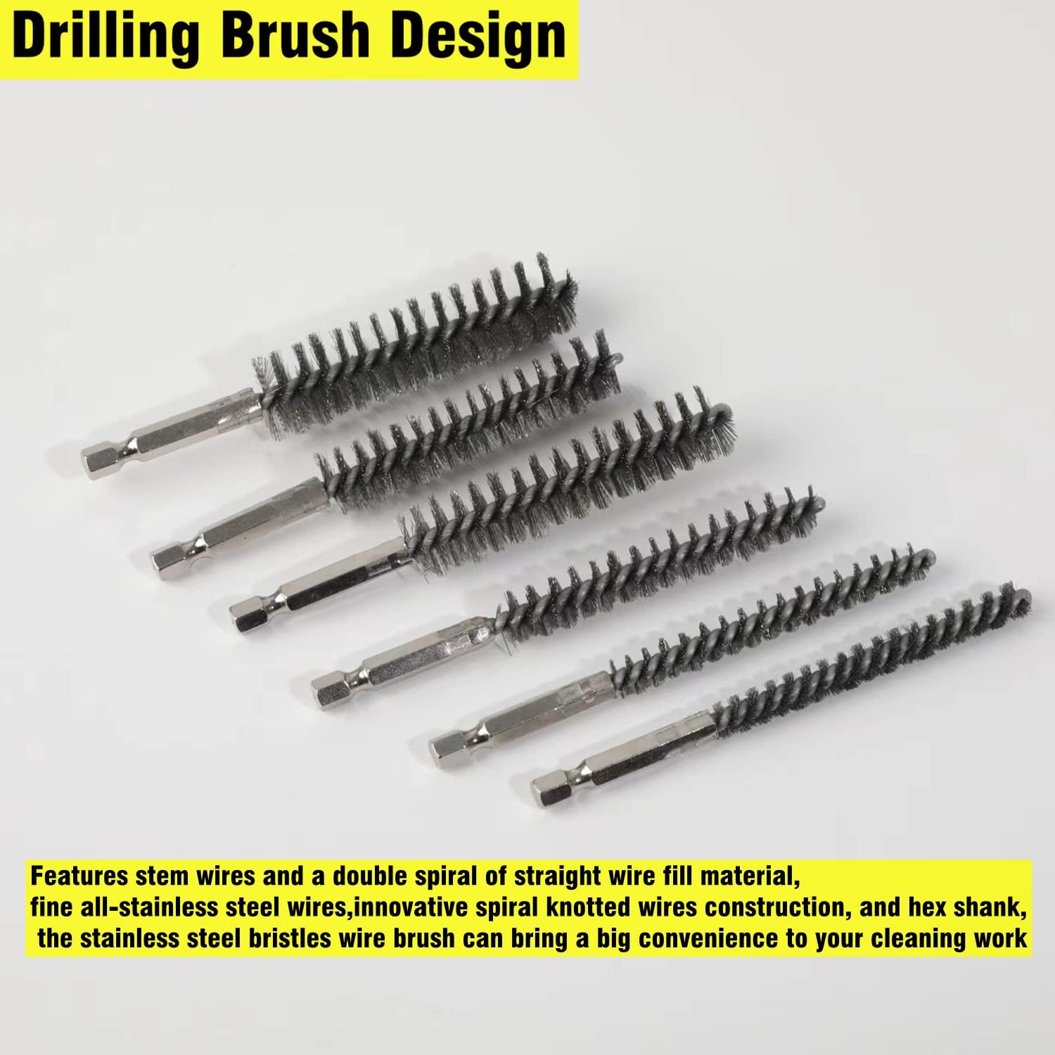 Stainless-Steel Bore Brush for Drill,Wire Brush Set for Power Drill with 1/4-in Hex Shaft,Metal Cleaning Brushes with Stainless-Steel bristles(10-Size Set)