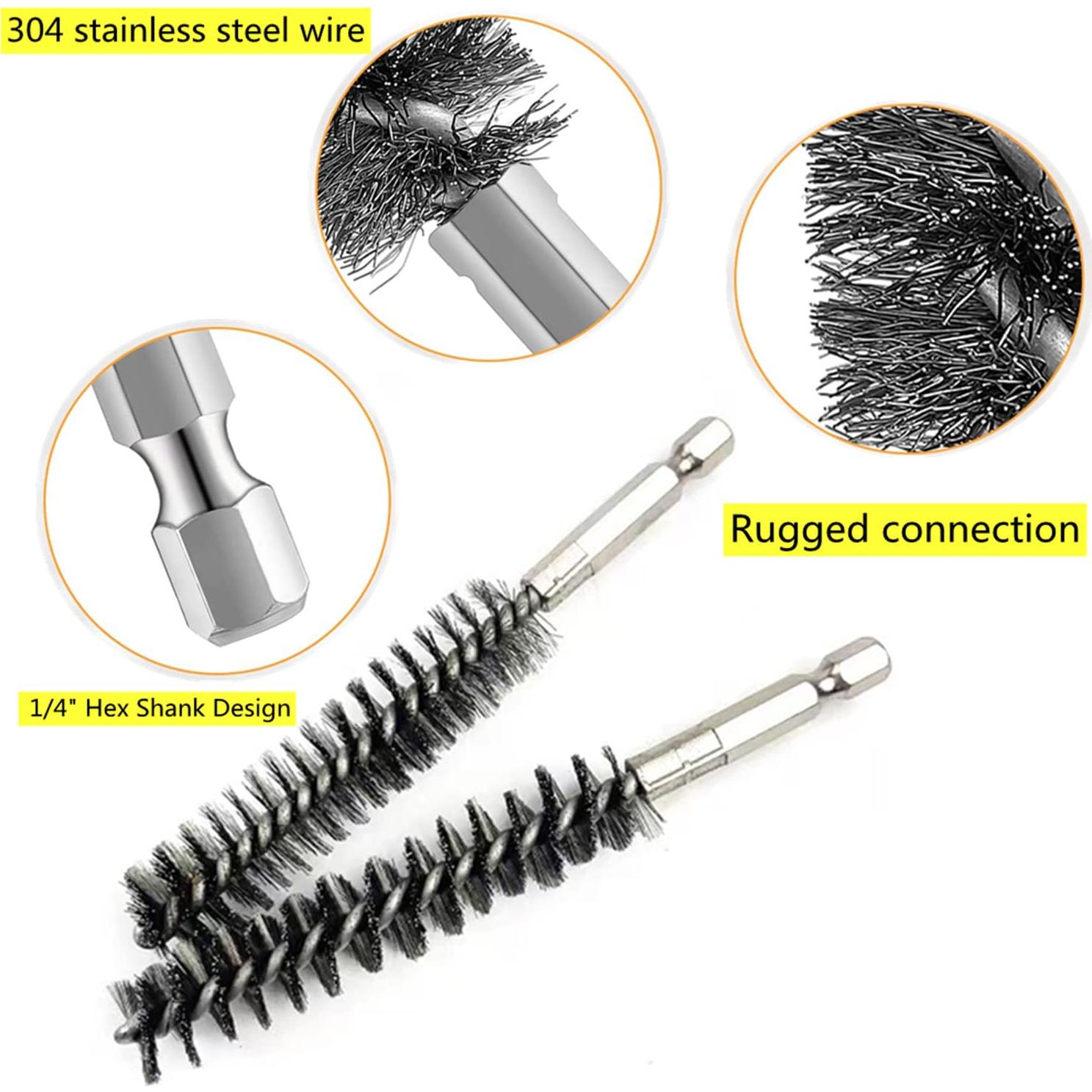 Stainless-Steel Bore Brush for Drill,Wire Brush Set for Power Drill with 1/4-in Hex Shaft,Metal Cleaning Brushes with Stainless-Steel bristles(10-Size Set)