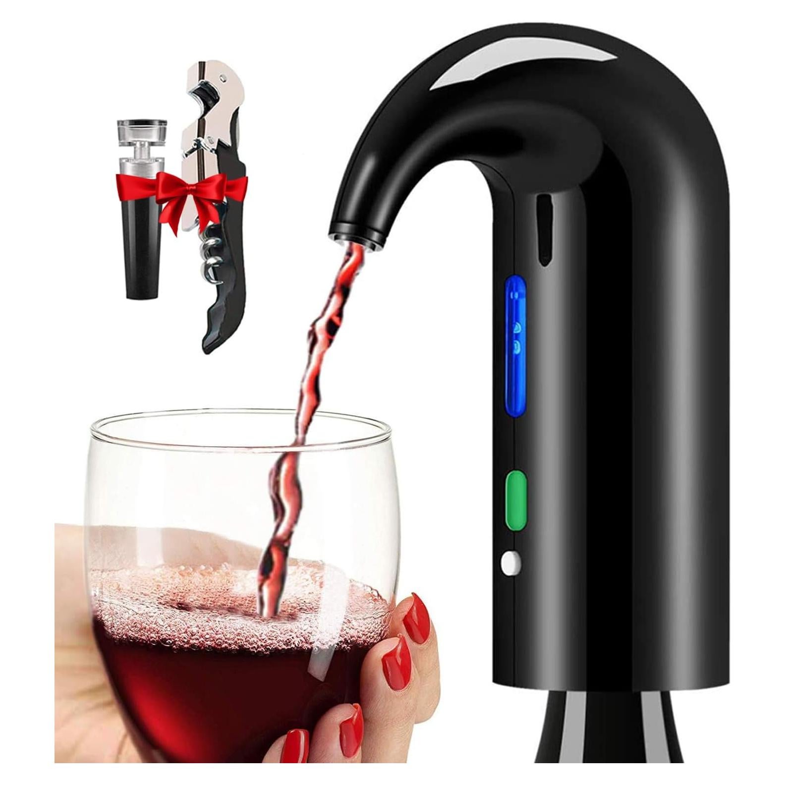 Electric Wine Aerator Dispenser Opener - Portable Accessory - Red & White Wines, Touch Activated Aeration For Wine and Spirit - Beginner and Enthusiast - Spout Pourer - Wine Gifts (BLACK)