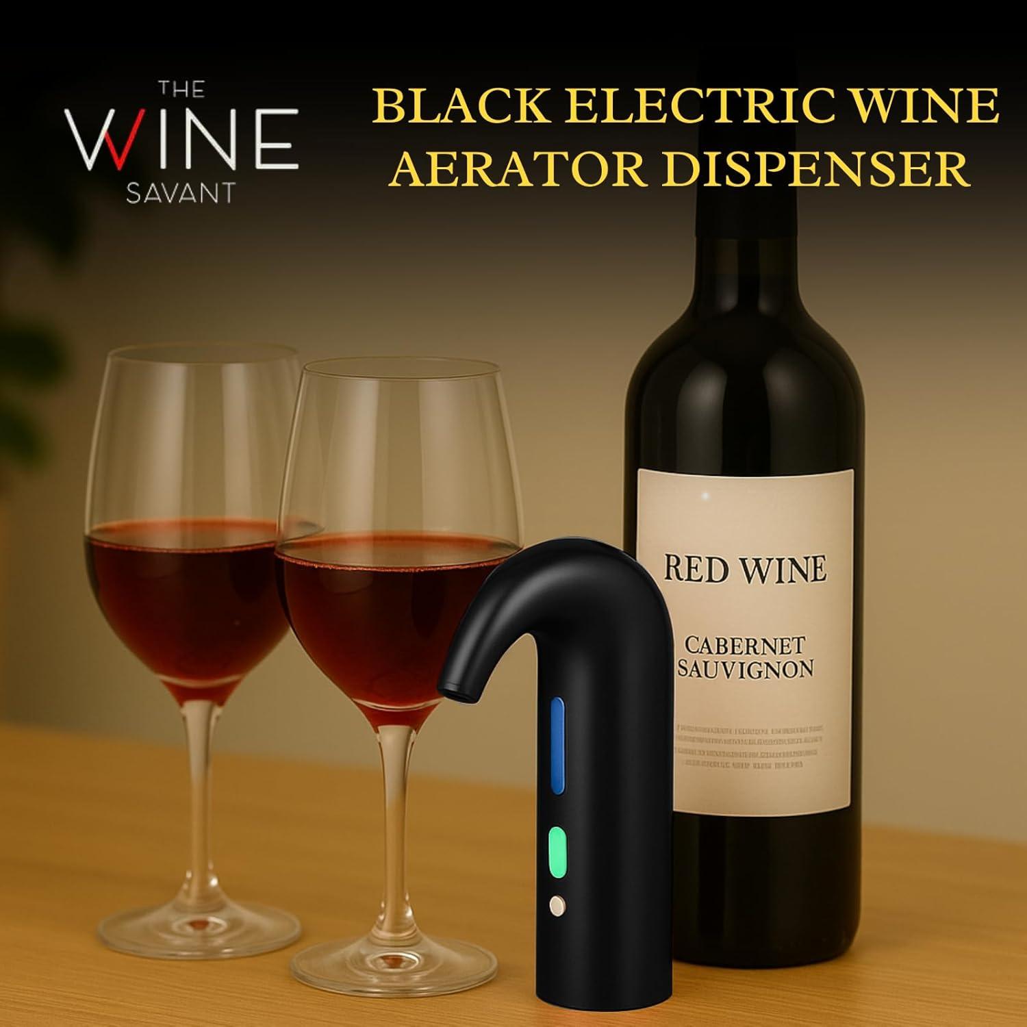 Electric Wine Aerator Dispenser Opener - Portable Accessory - Red & White Wines, Touch Activated Aeration For Wine and Spirit - Beginner and Enthusiast - Spout Pourer - Wine Gifts (BLACK)