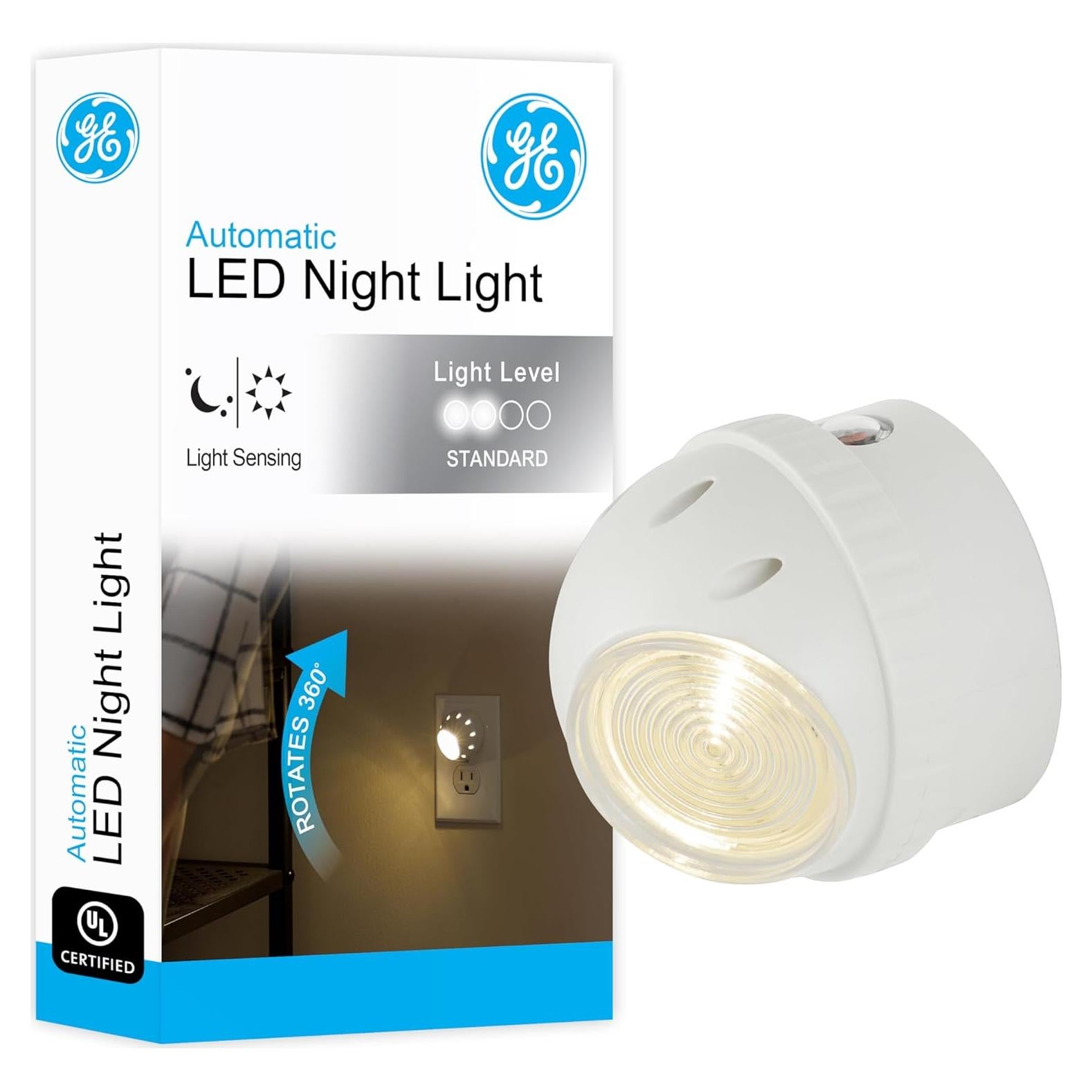 GE Rotating LED Night Light, Plug-In, 360° Directional Spotlight, Dusk to Dawn Sensor, UL-Certified, Energy Efficient, Ideal for Bedroom, Bathroom, Hallway, Stairs, 1 Pack, 50310