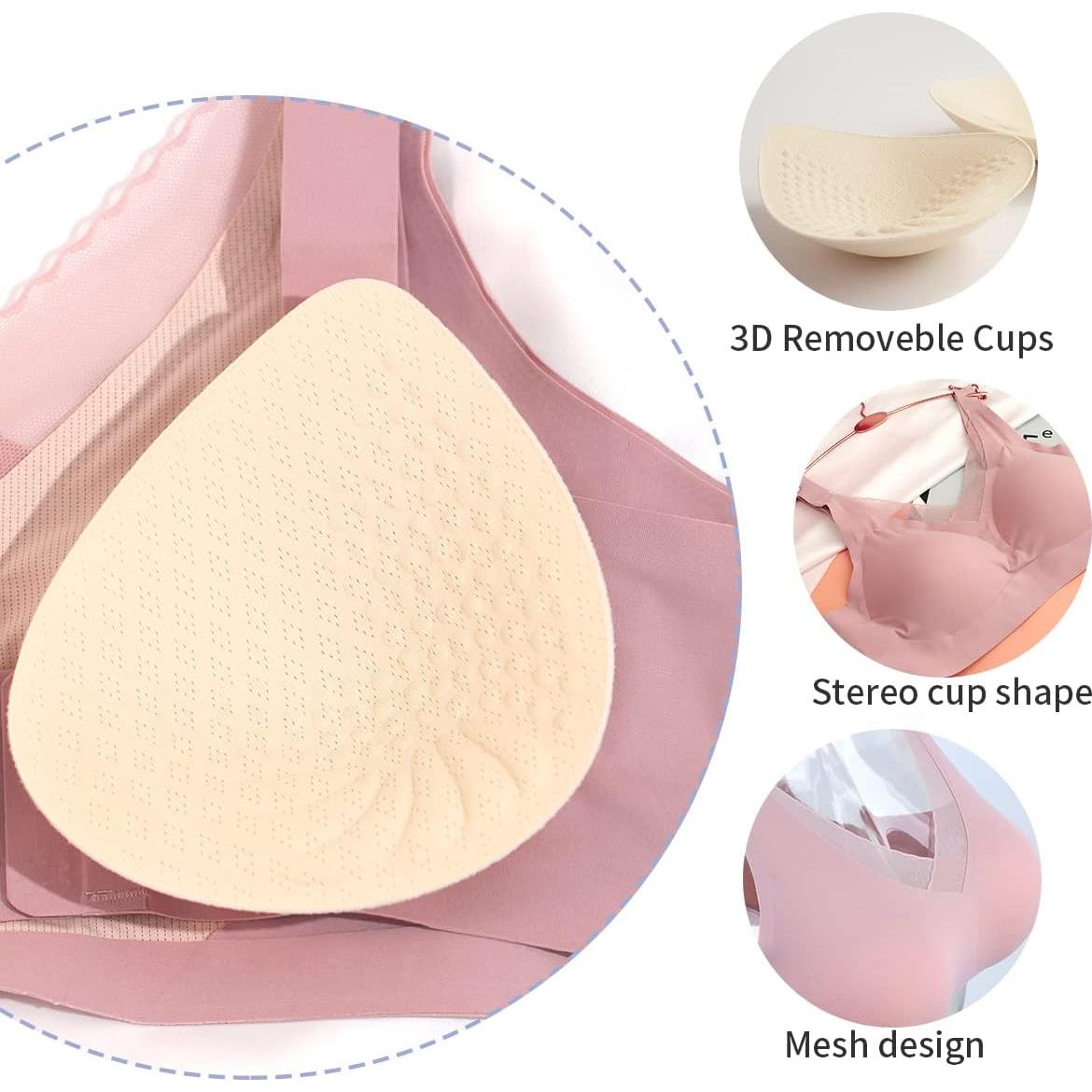 Sostén Mastectomía Sin Costuras Rosa 38 con Bolsillos