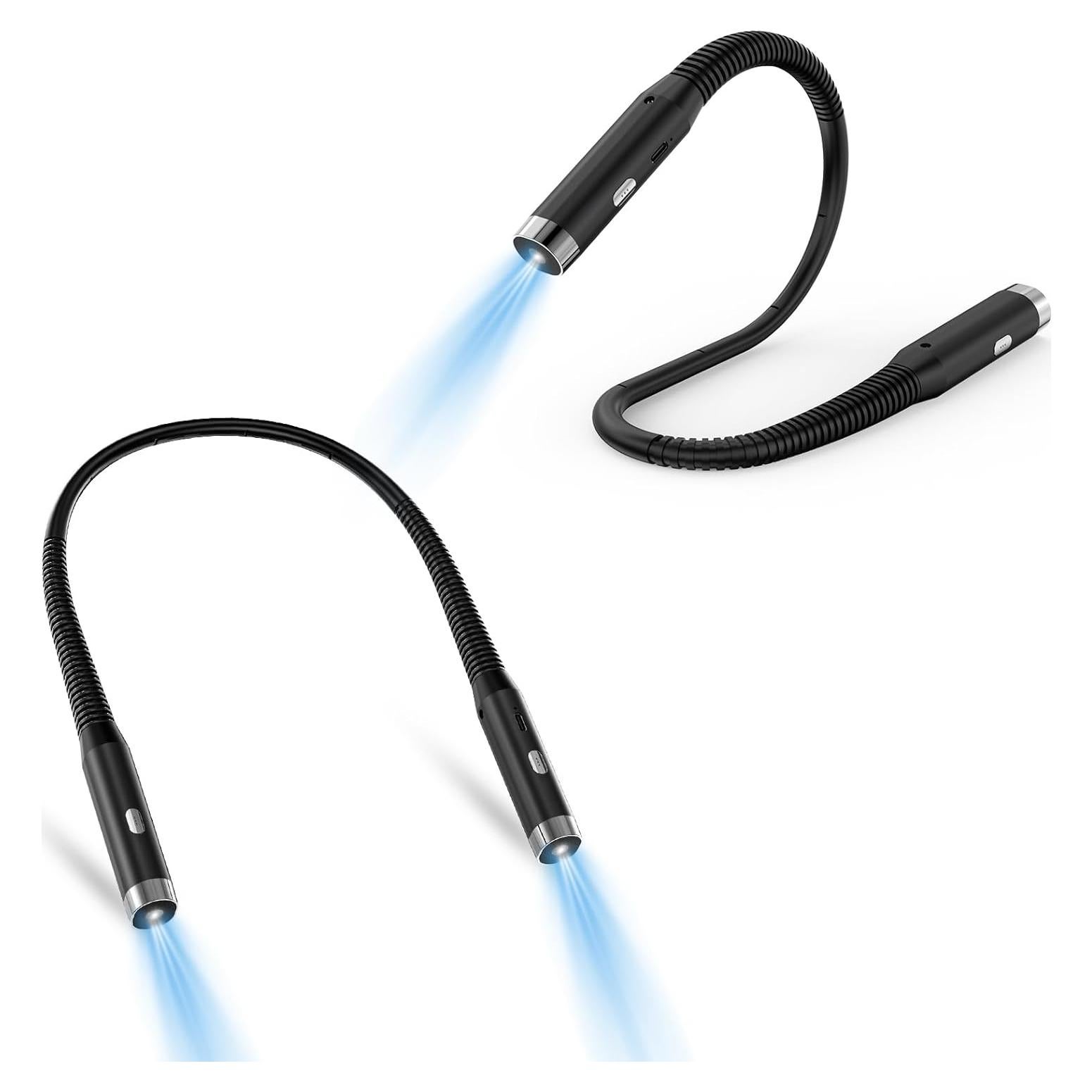 Neck Reading Light - 3-Level Brightness, Hands-Free, Rechargeable, Perfect for Reading, Knitting, Camping, Black