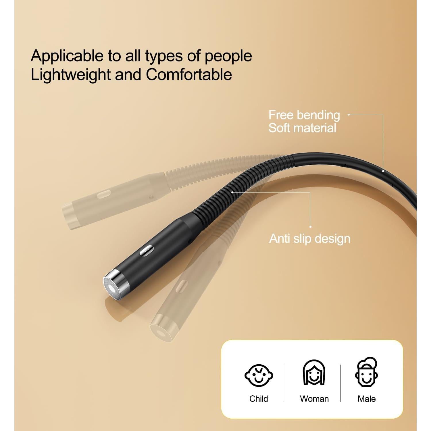 Neck Reading Light - 3-Level Brightness, Hands-Free, Rechargeable, Perfect for Reading, Knitting, Camping, Black