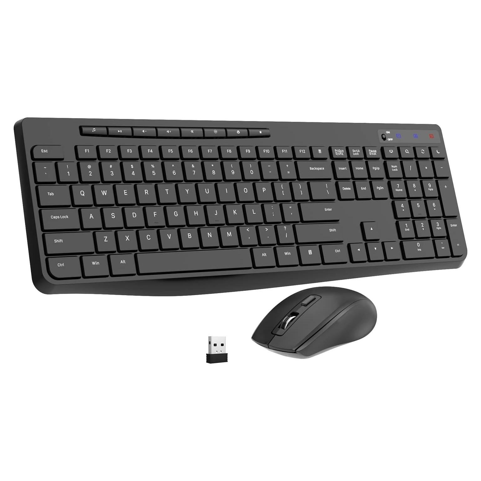 Wireless Keyboard and Mouse Combo,EarlyLit 2.4G Full-Sized Ergonomic,Cordless USB Mouse and Keyboard,12 Shortcut Keys and Quiet Click for Computer/Laptop/Windows/Mac