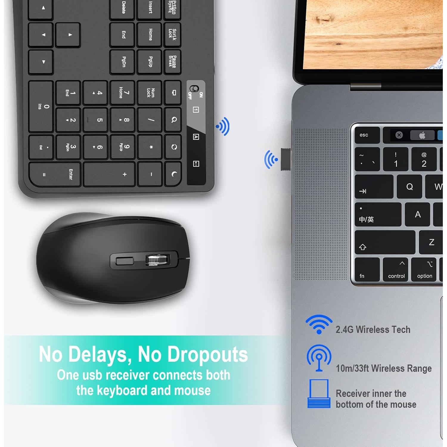 Wireless Keyboard and Mouse Combo,EarlyLit 2.4G Full-Sized Ergonomic,Cordless USB Mouse and Keyboard,12 Shortcut Keys and Quiet Click for Computer/Laptop/Windows/Mac