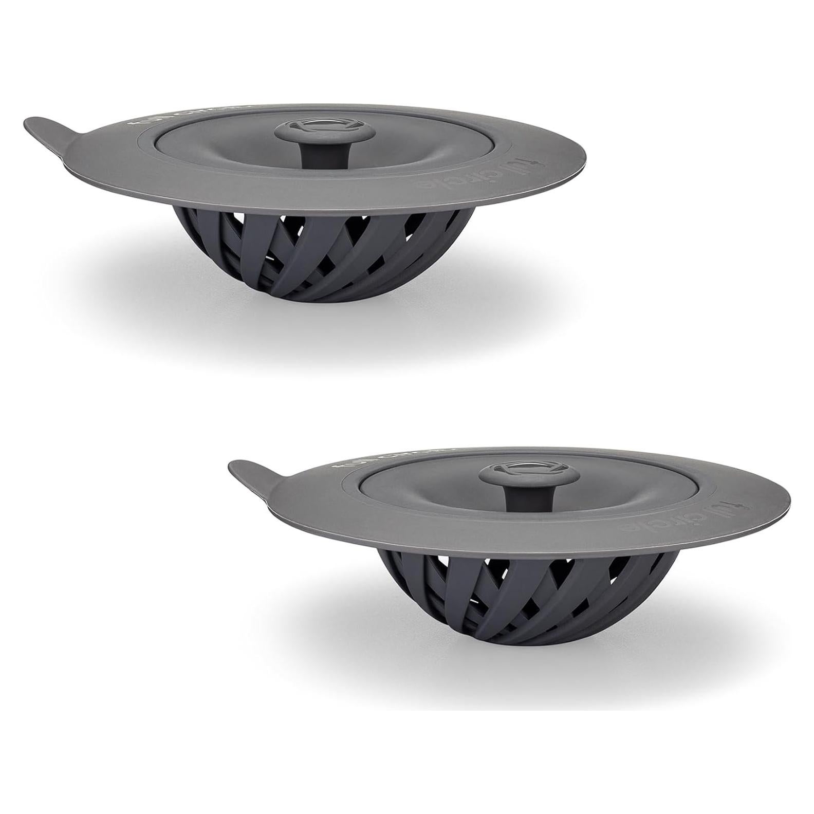 Full Circle Sinksational Sink Drain Strainer & Stopper – 2-in-1 with Separate Plug, Anti-Clog Design, Perfect Seal – 2-Pack, Gray