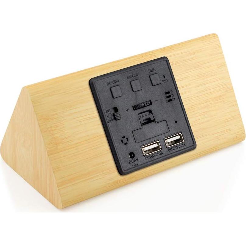 Reloj Despertador Digital OCT17 de Madera Bambú con Control de Voz