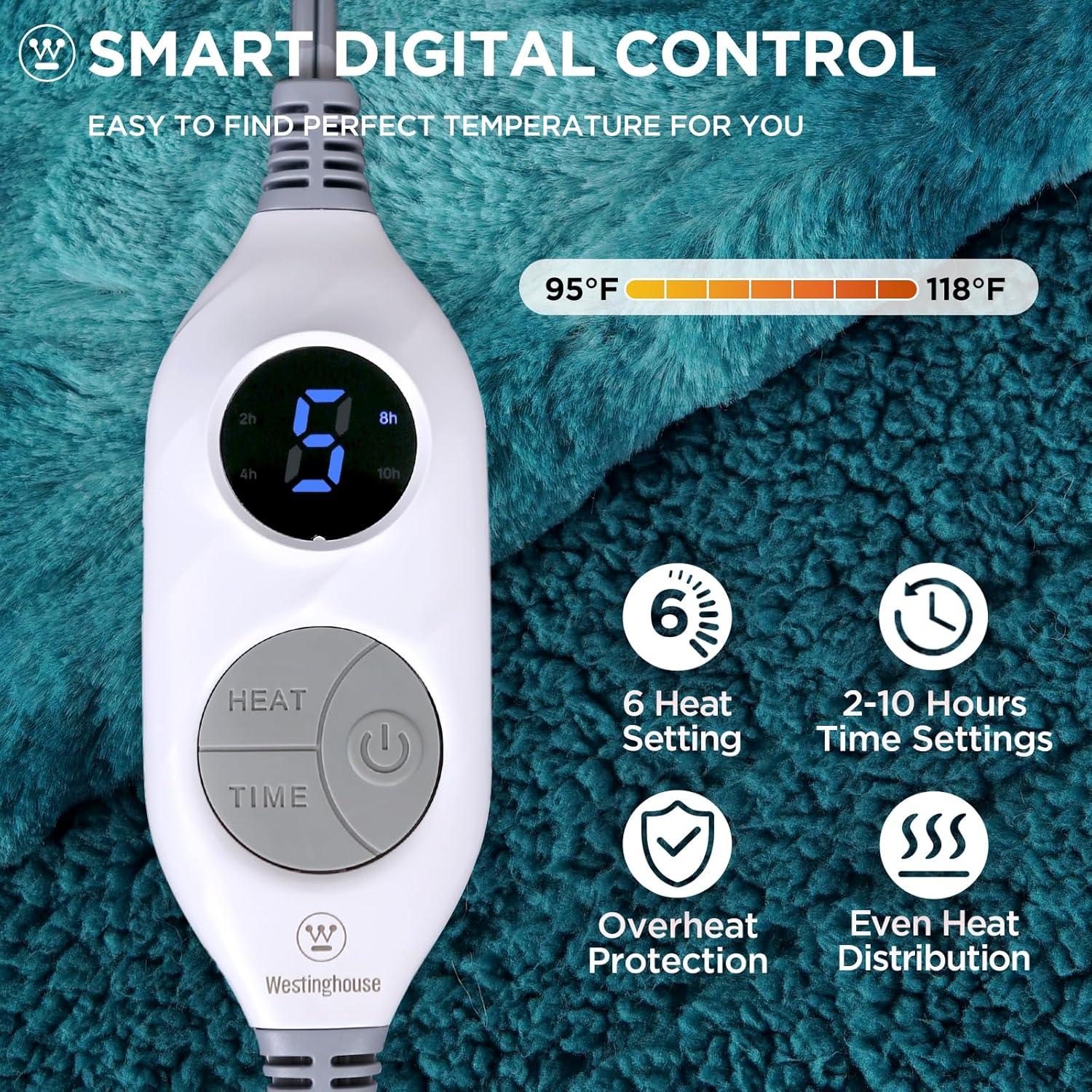 Manta Térmica Westinghouse 127x152 cm Verde, 6 Niveles Calor