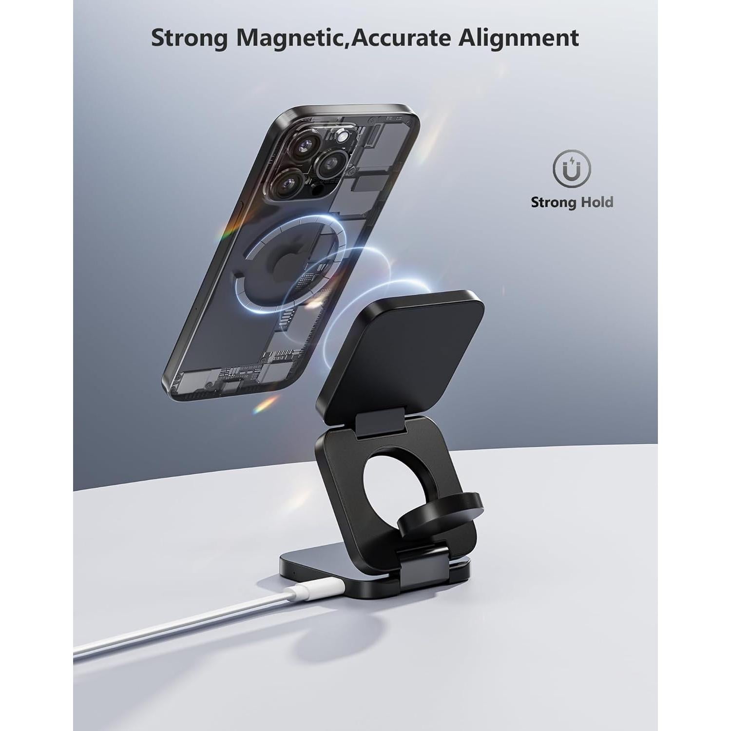 Antank 3 in 1 Charging Station for Apple, Magnetic Foldable Wireless Charger Stand, Portable Travel Charger for iPhone 16 15 14 13 12 Series, AirPods 3/2/Pro, Apple Watch Ultra/SE/9/8/7/6/5/4/3/2/1