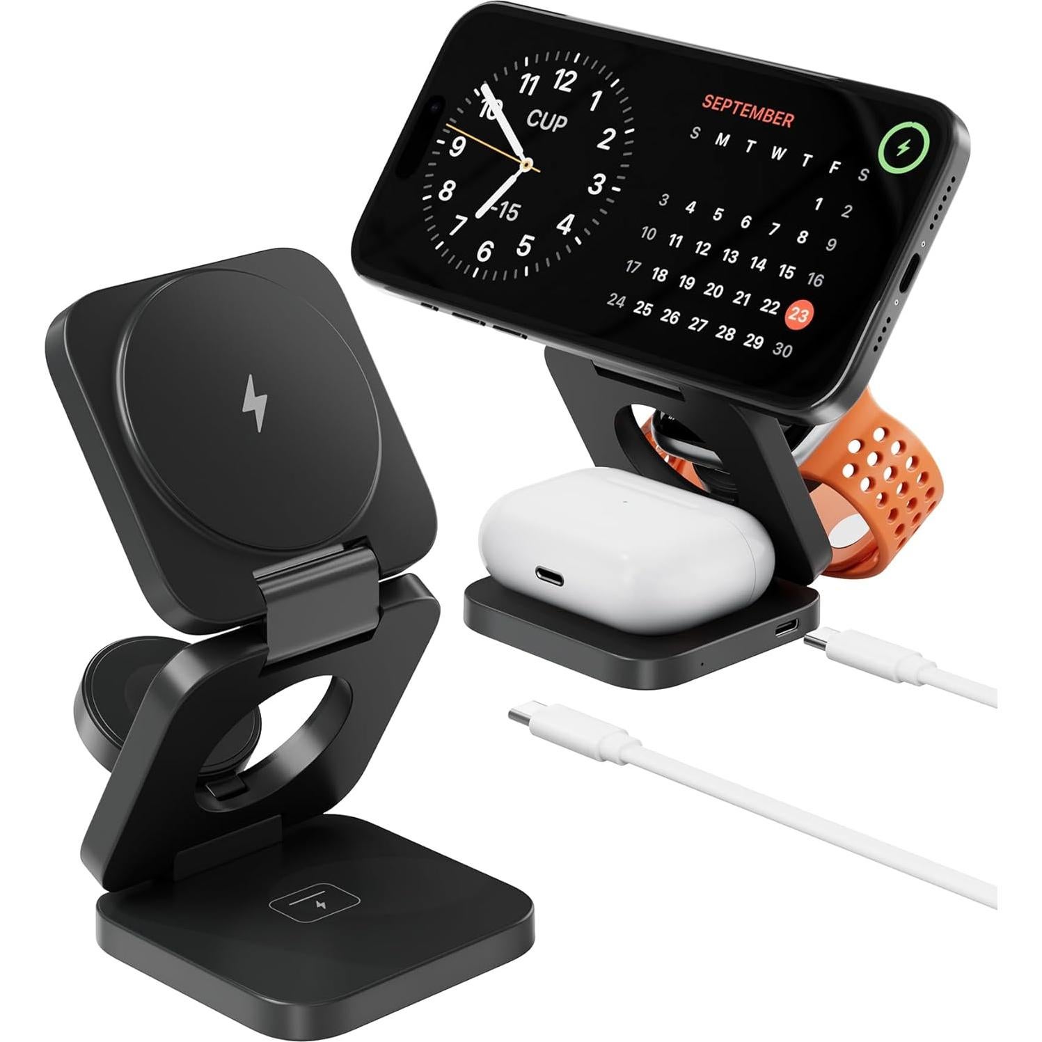 Antank 3 in 1 Charging Station for Apple, Magnetic Foldable Wireless Charger Stand, Portable Travel Charger for iPhone 16 15 14 13 12 Series, AirPods 3/2/Pro, Apple Watch Ultra/SE/9/8/7/6/5/4/3/2/1