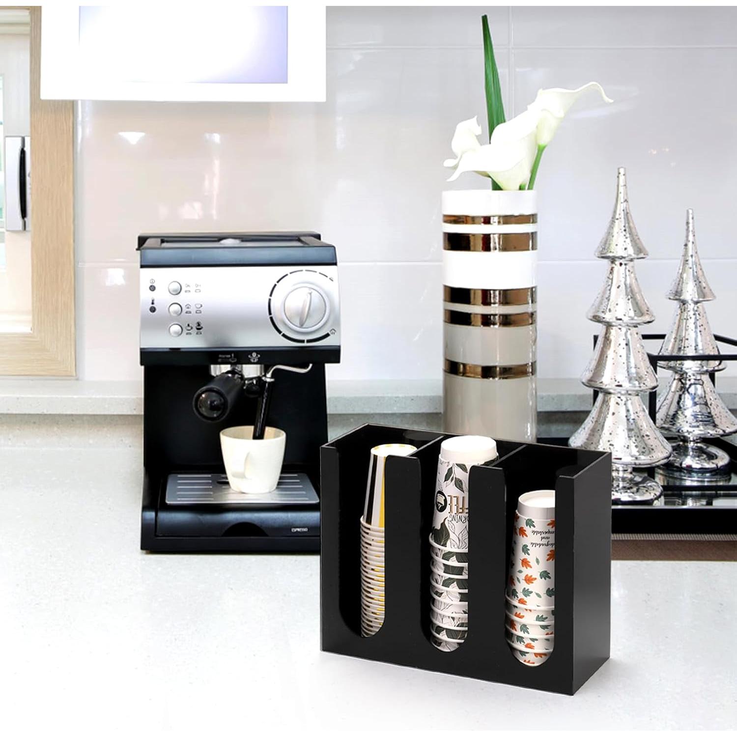 Organizador de Tazas de Café Suwimut Acrílico Negro 3 Compartimentos