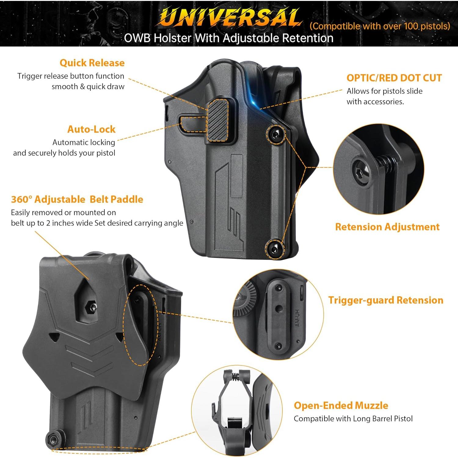Funda OWB Universal Cavebear para 100+ Pistolas - Ajustable