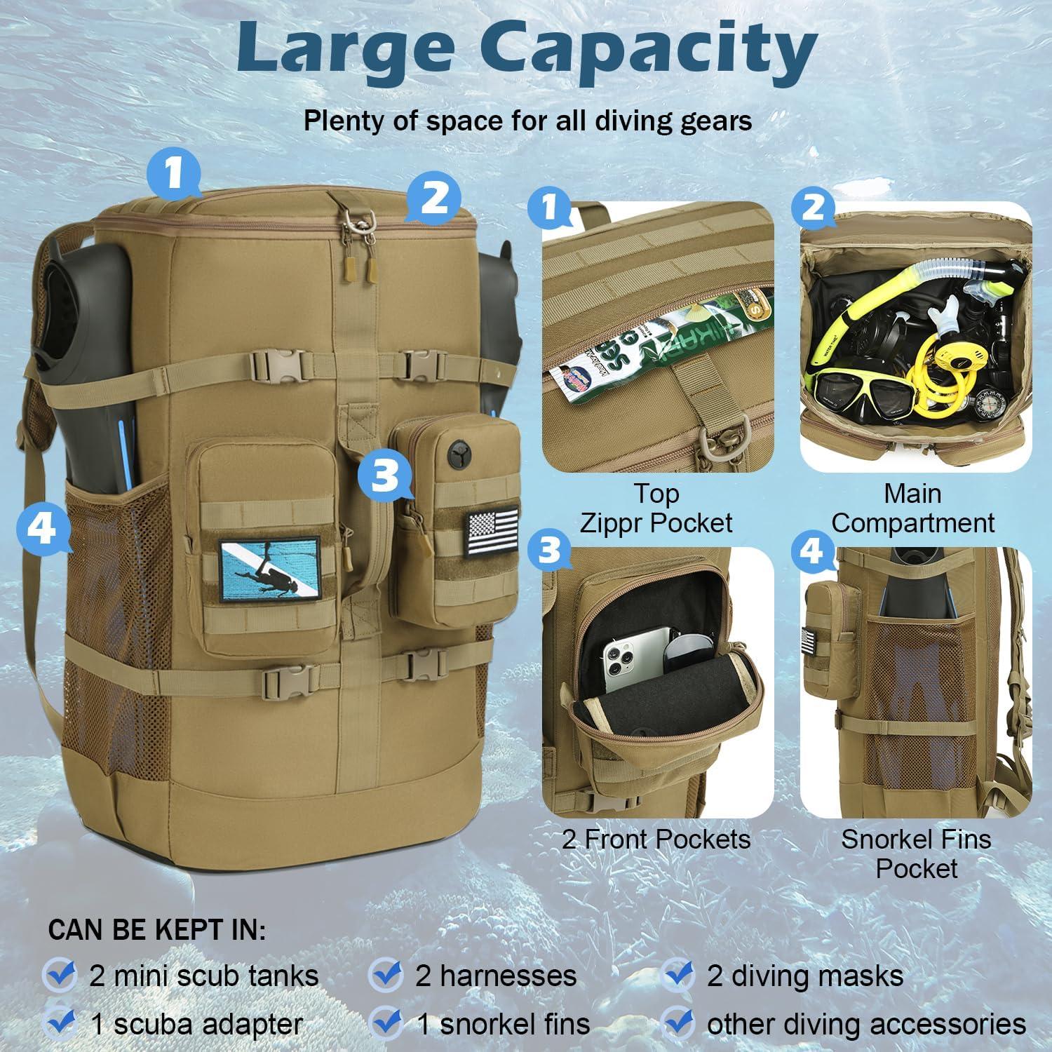 Mochila de Buceo SLINRKE 65L para Equipos de Snorkel