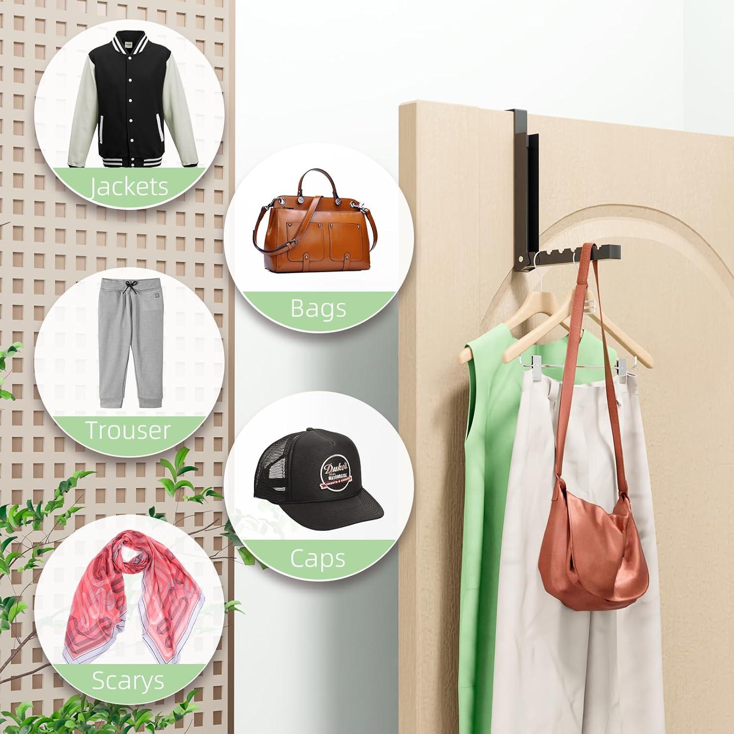 Perchero de Puerta Plegable BAKON - 2 Paquete Negro