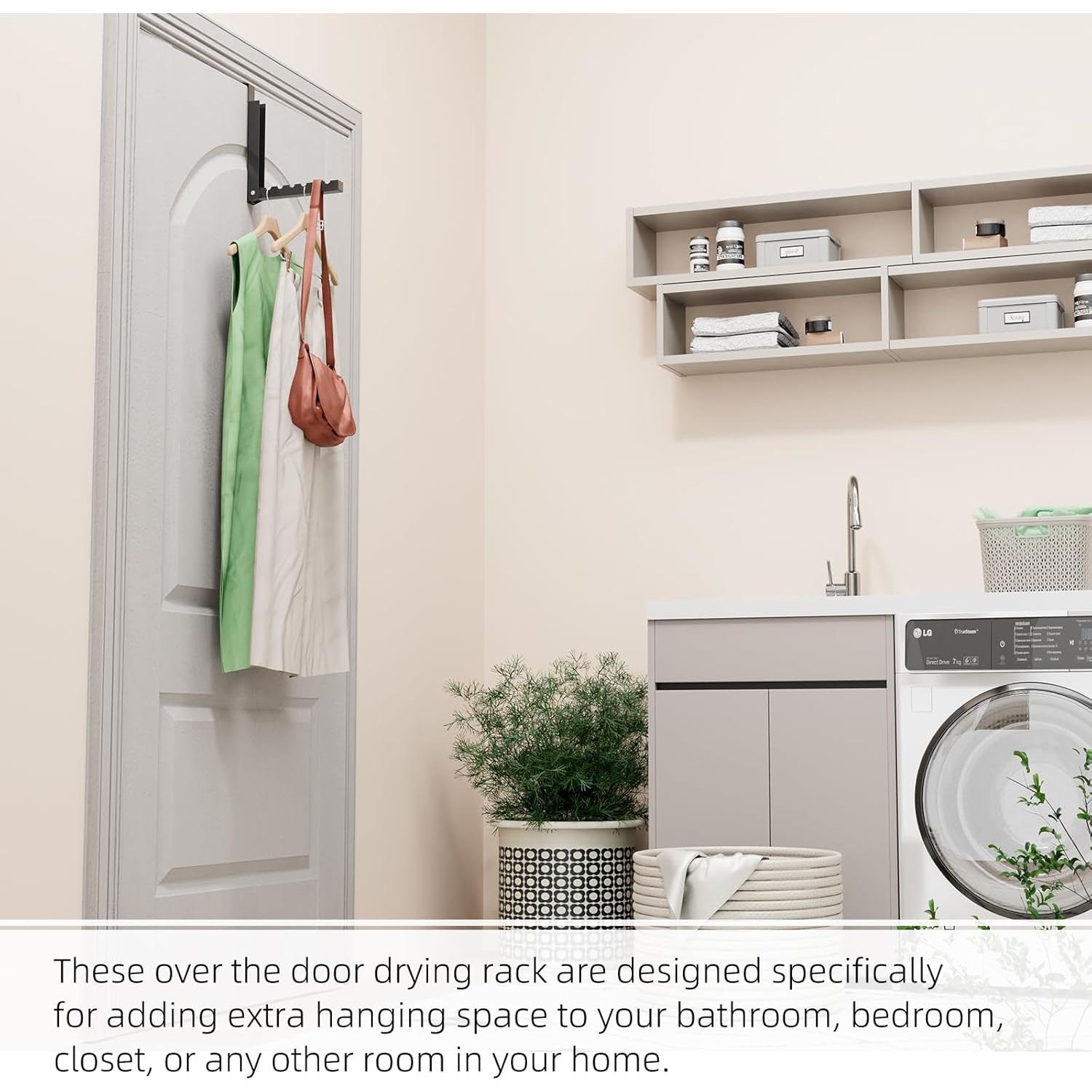 Perchero de Puerta Plegable BAKON - 2 Paquete Negro